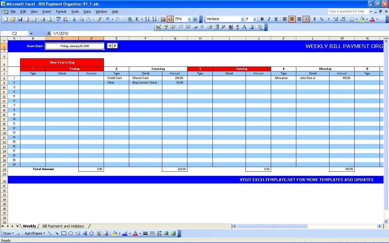 Collect Bills Due Datews Organizer