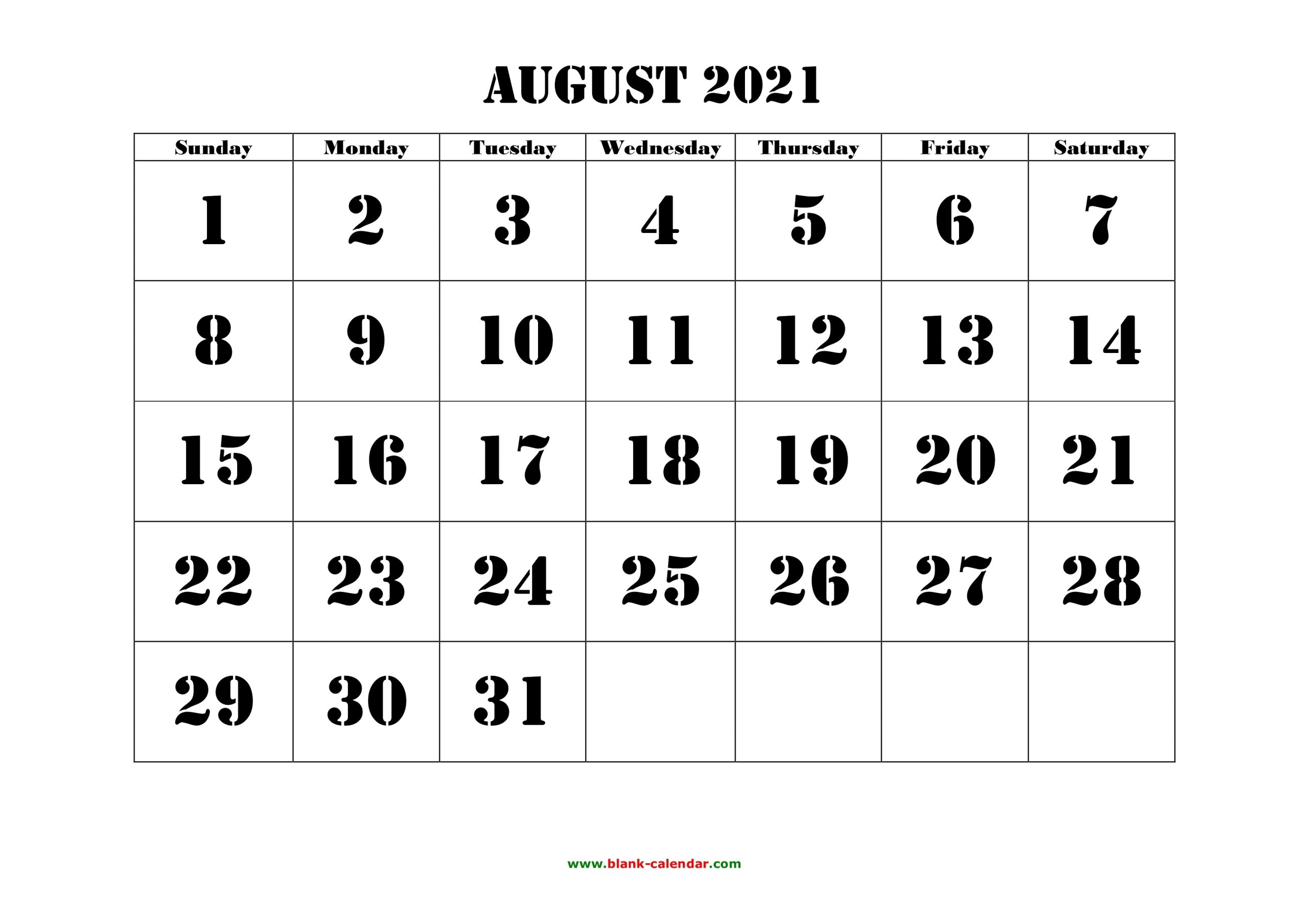 Collect Blank August 2021 Calendar Printable