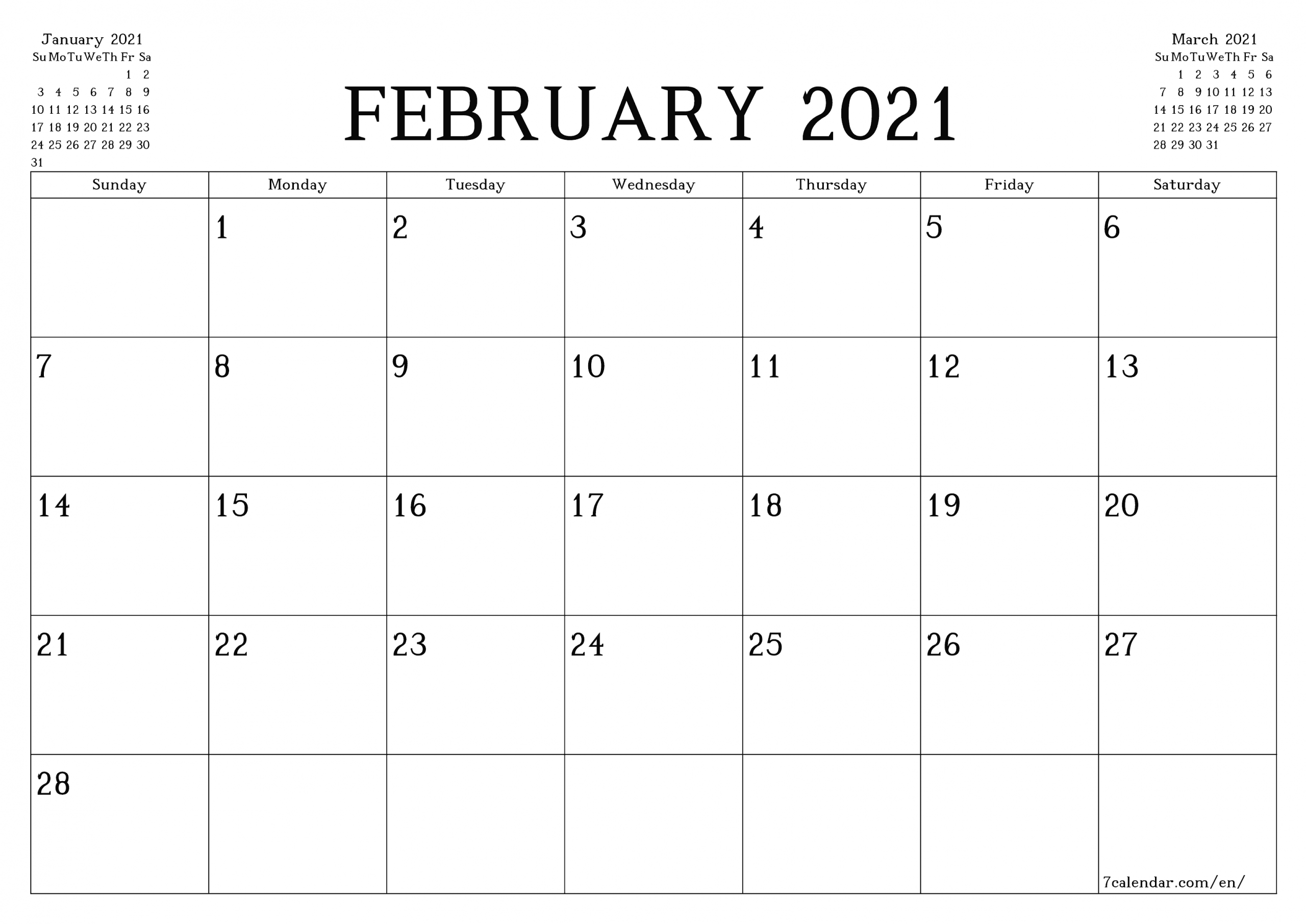 Collect Blank Calendar 2021 Printable Monthly