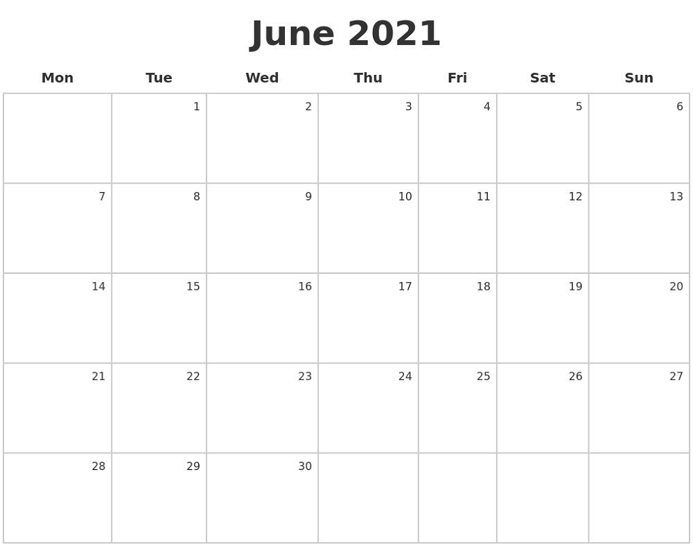 Collect Blank Calendar 2021Monday To Sunday