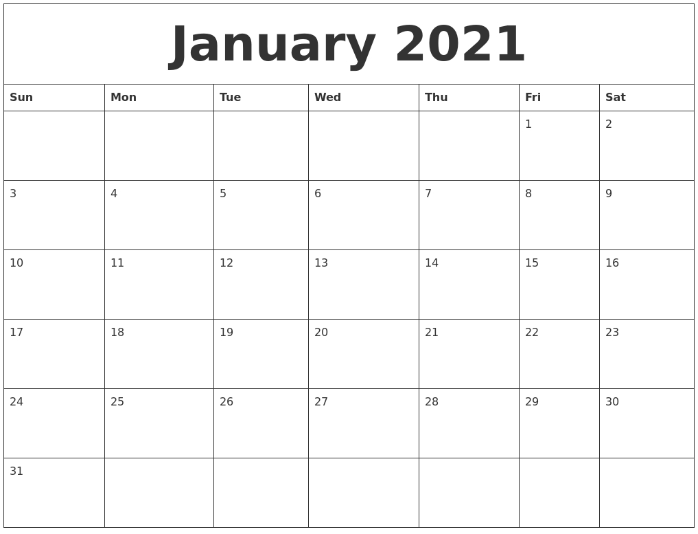 Collect Blank Calendars 2021 Printable Saturday To Friday