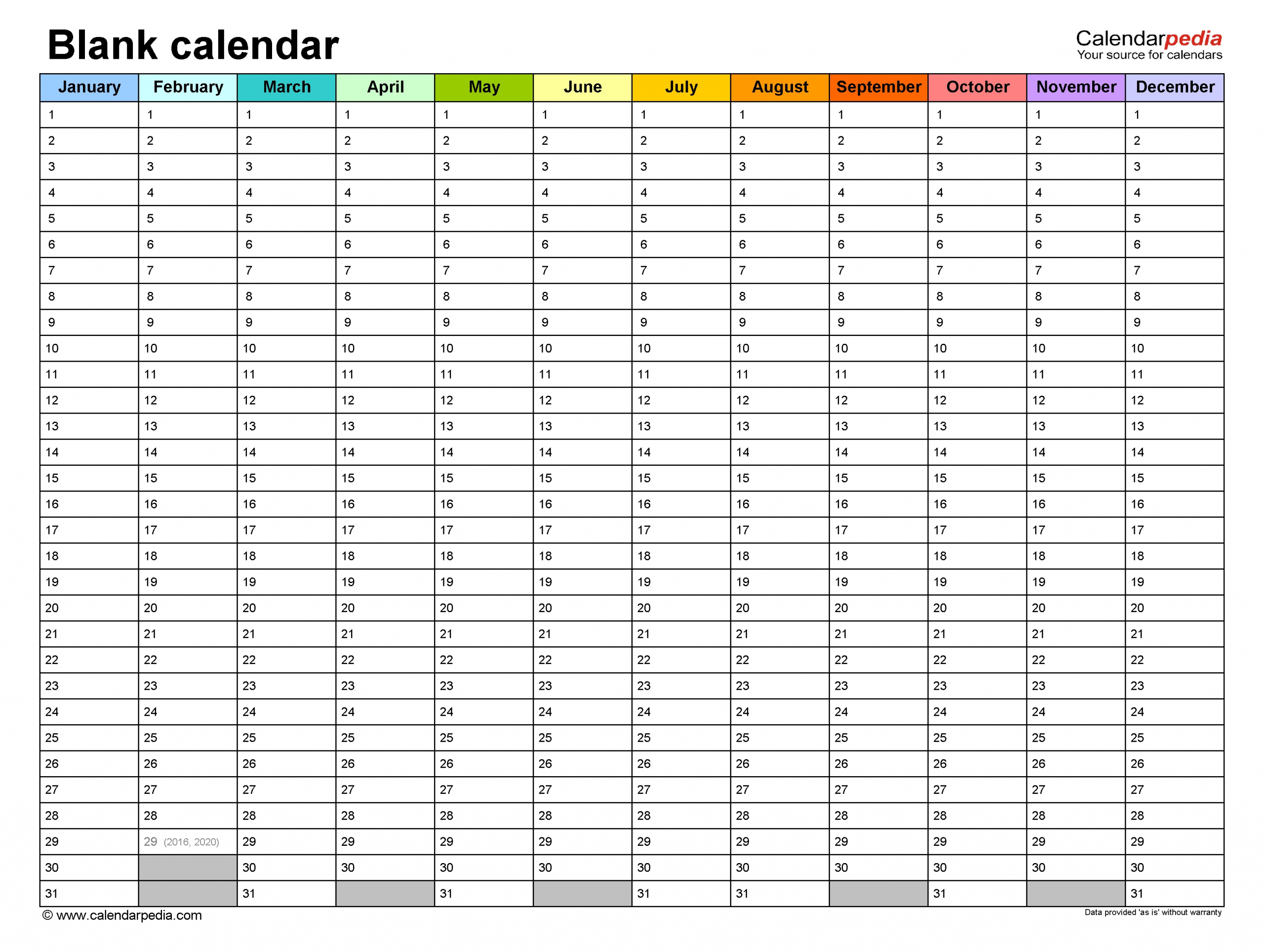 Collect Blank Full Year Calendar