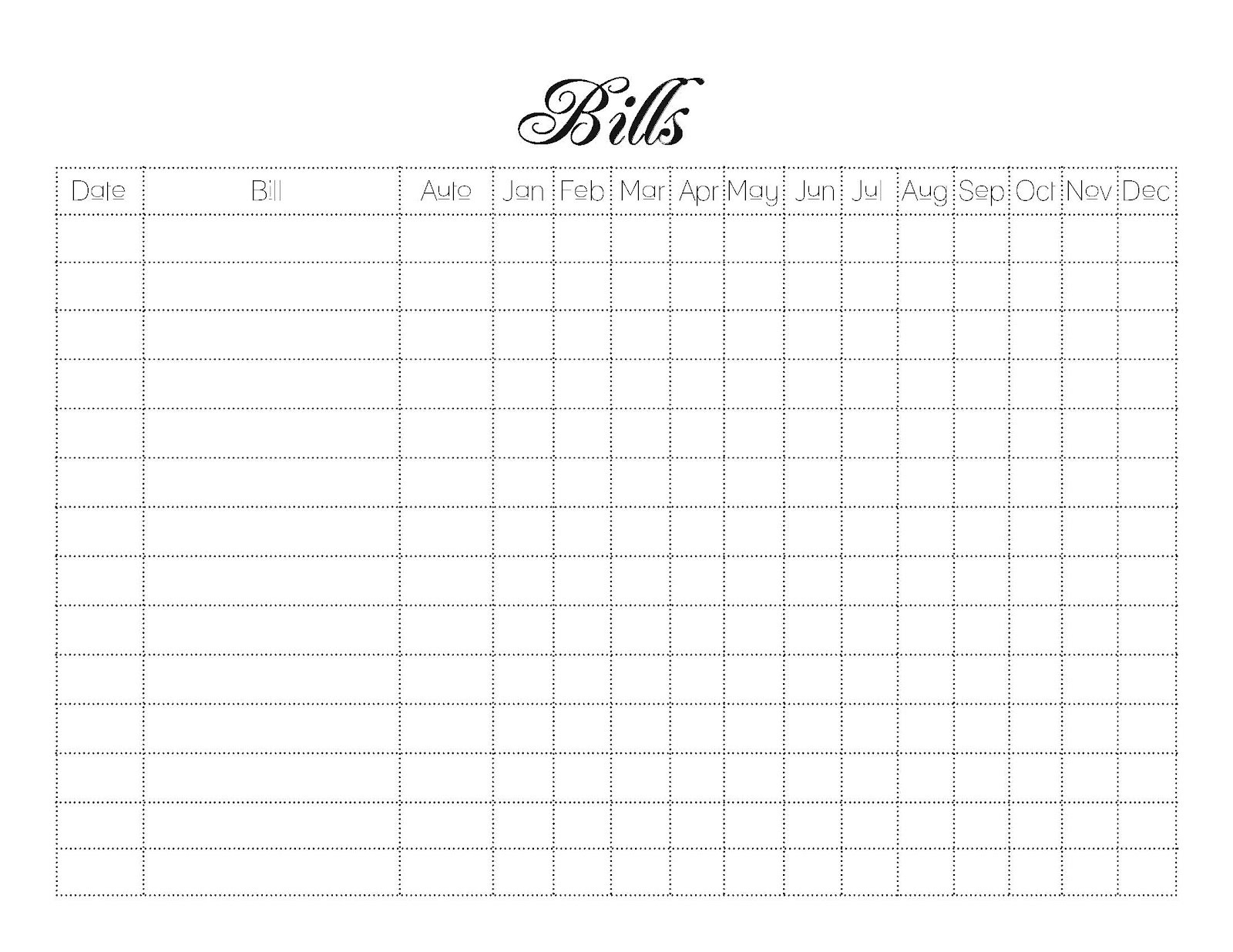 Collect Blank Printable Monthly Bills Worksheet
