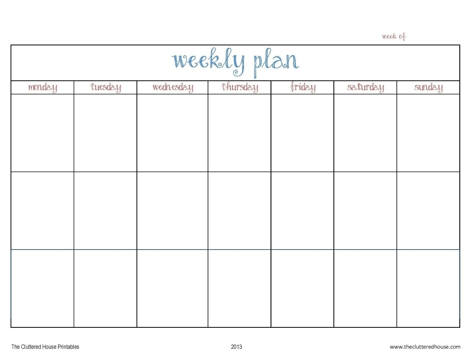 Collect Blank Work Week Calendar Printable