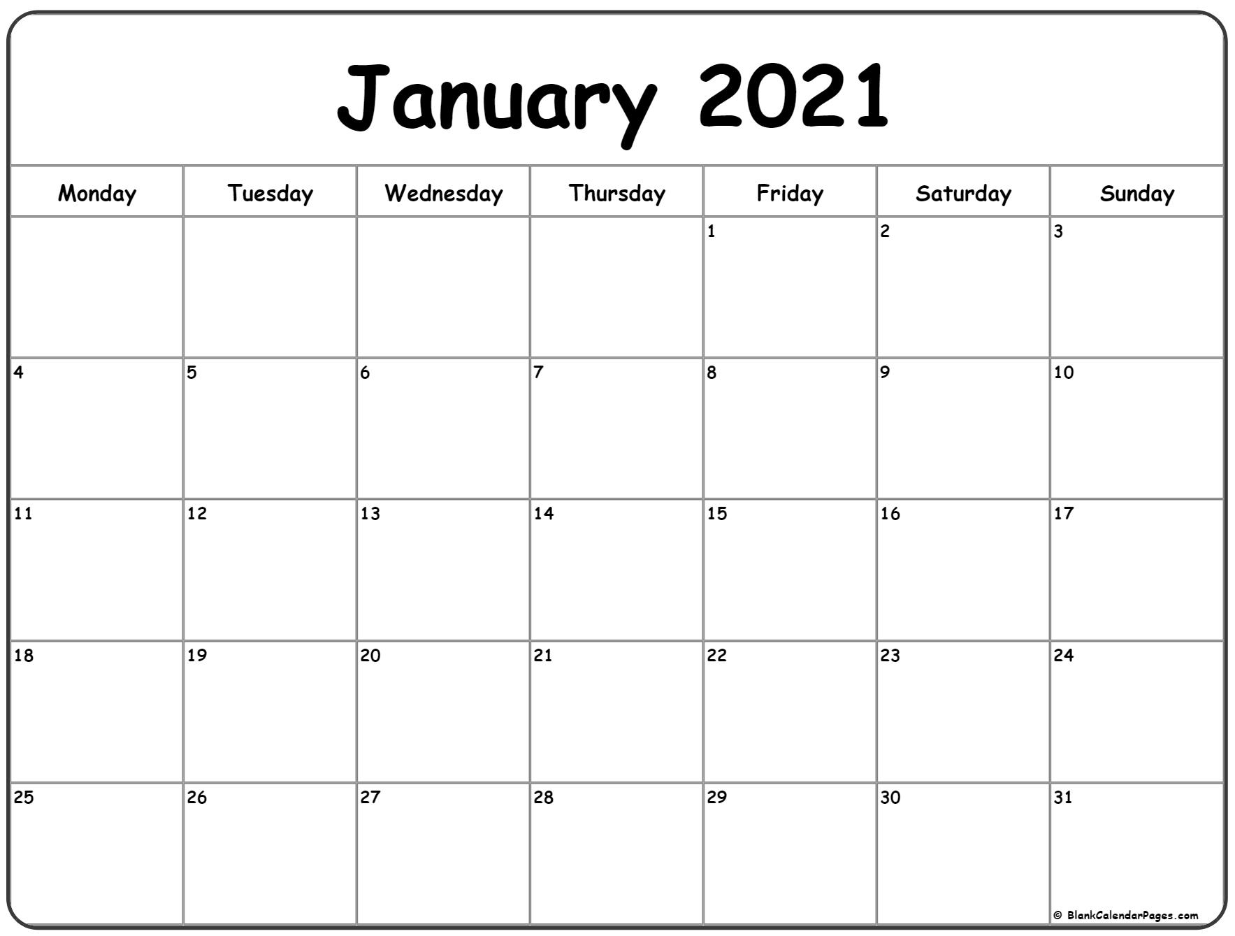 Collect Calendar 2021 Monday Thru Sunday