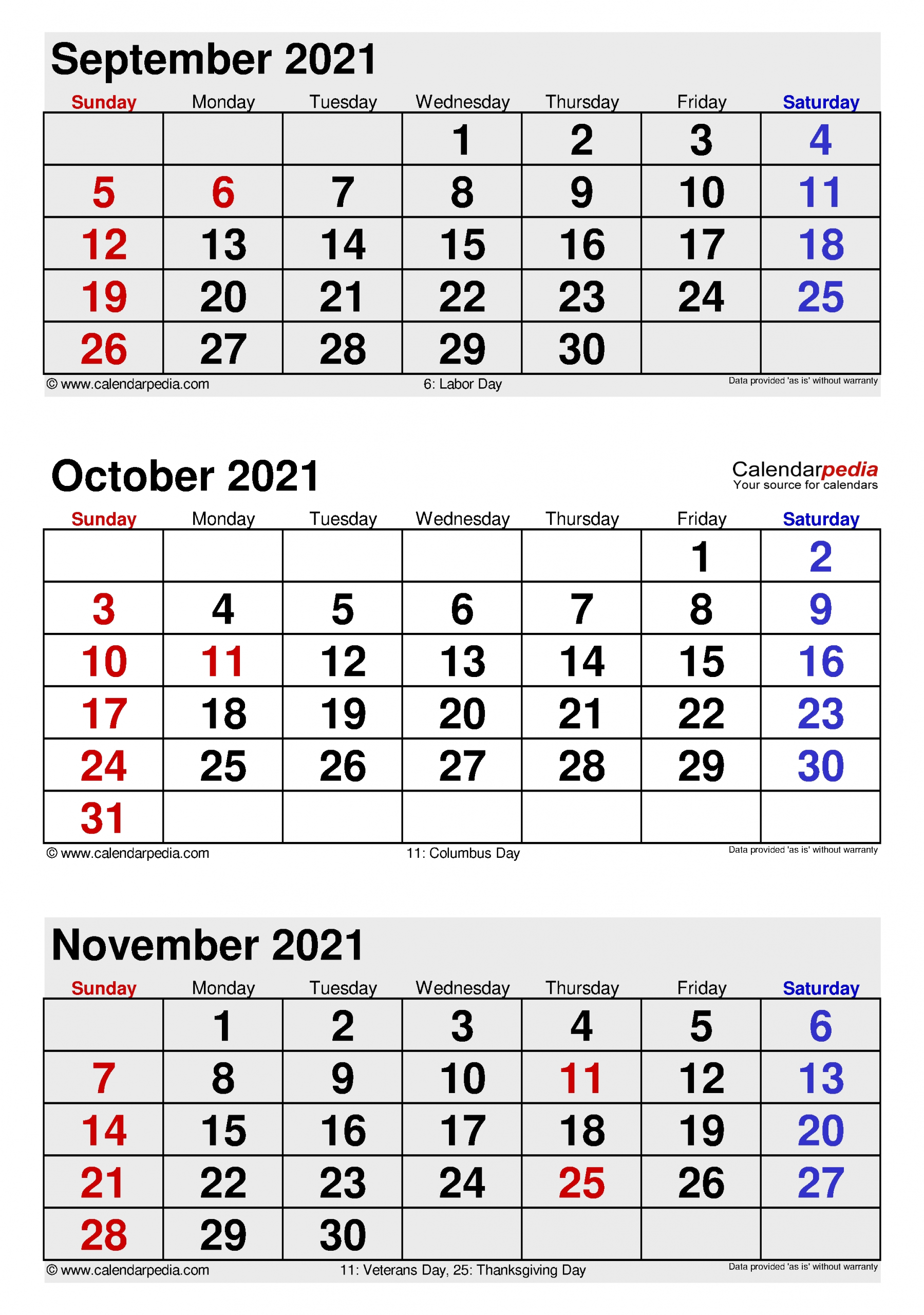 Collect Calendar August September October 2021