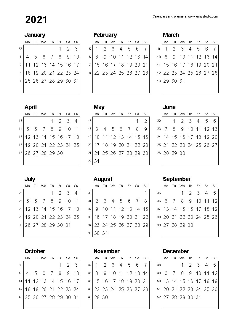 Collect Calendar With Days Numbered 2021