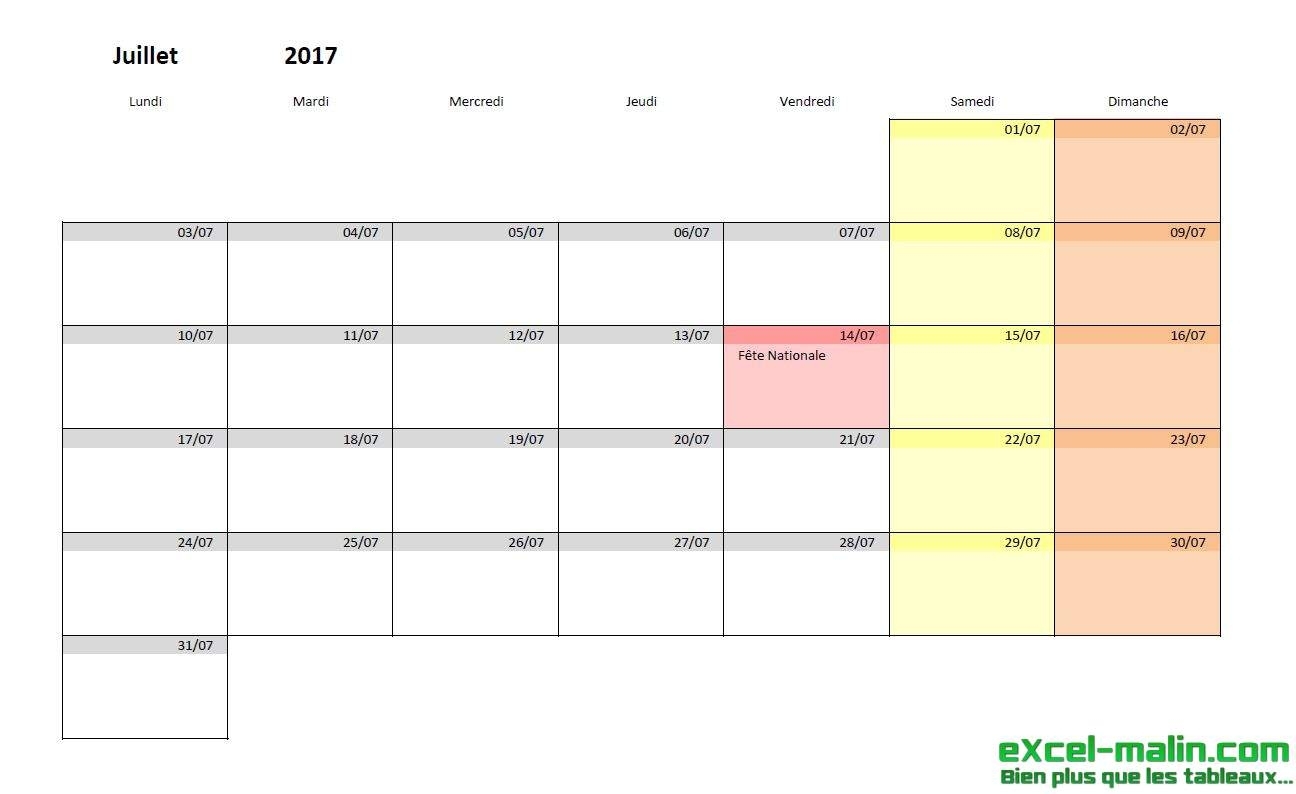 Collect Calendrier Mois Excel