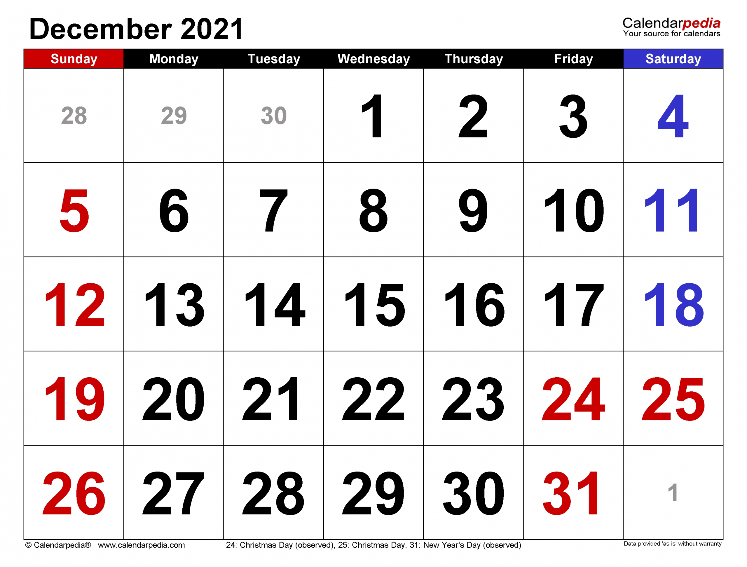 Collect Christmas Calendar Template 2021