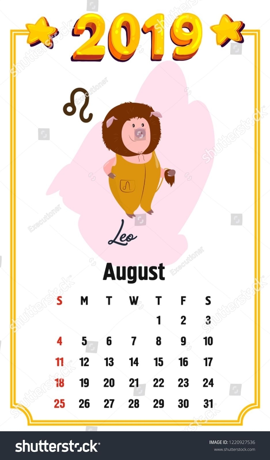 Collect Cute August 2021 Pig Calendar Printable