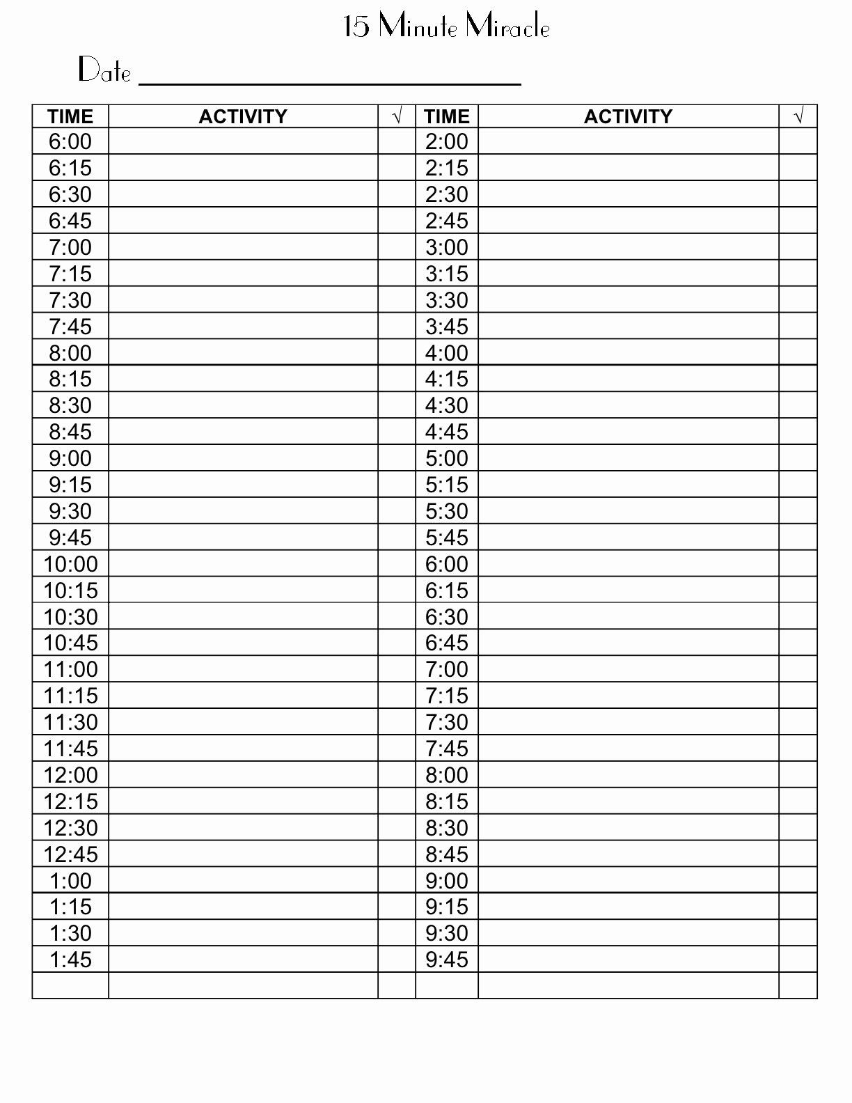 Collect Excel Schedule Tempalte 15 Min
