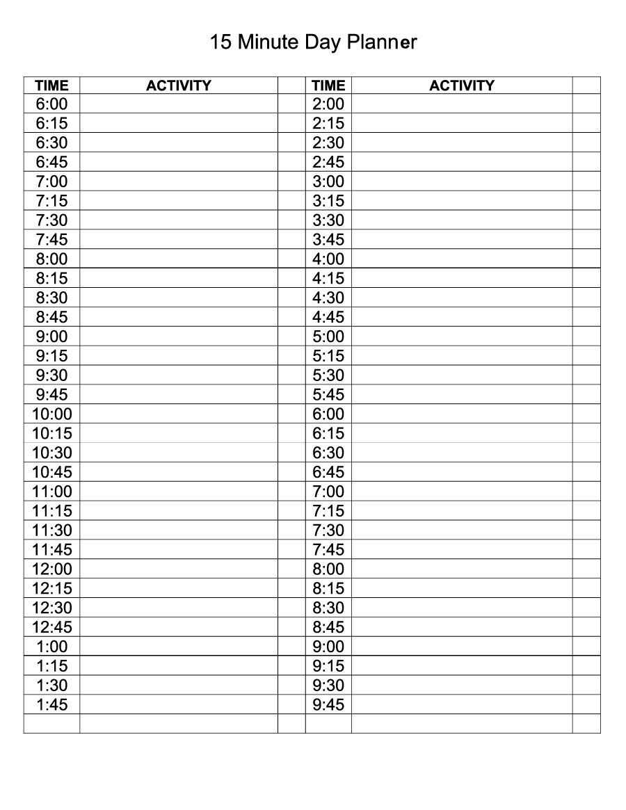 Collect Excel Weekly Calendar Monday With 15 Min Increments