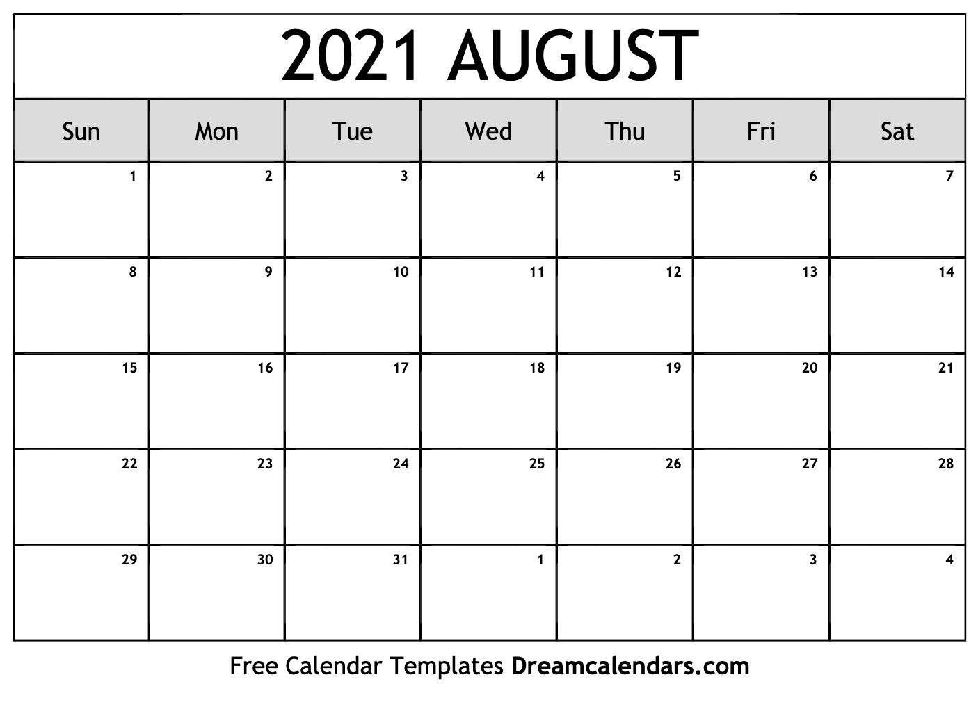 Collect Fill In Blank August 2021 Calendar