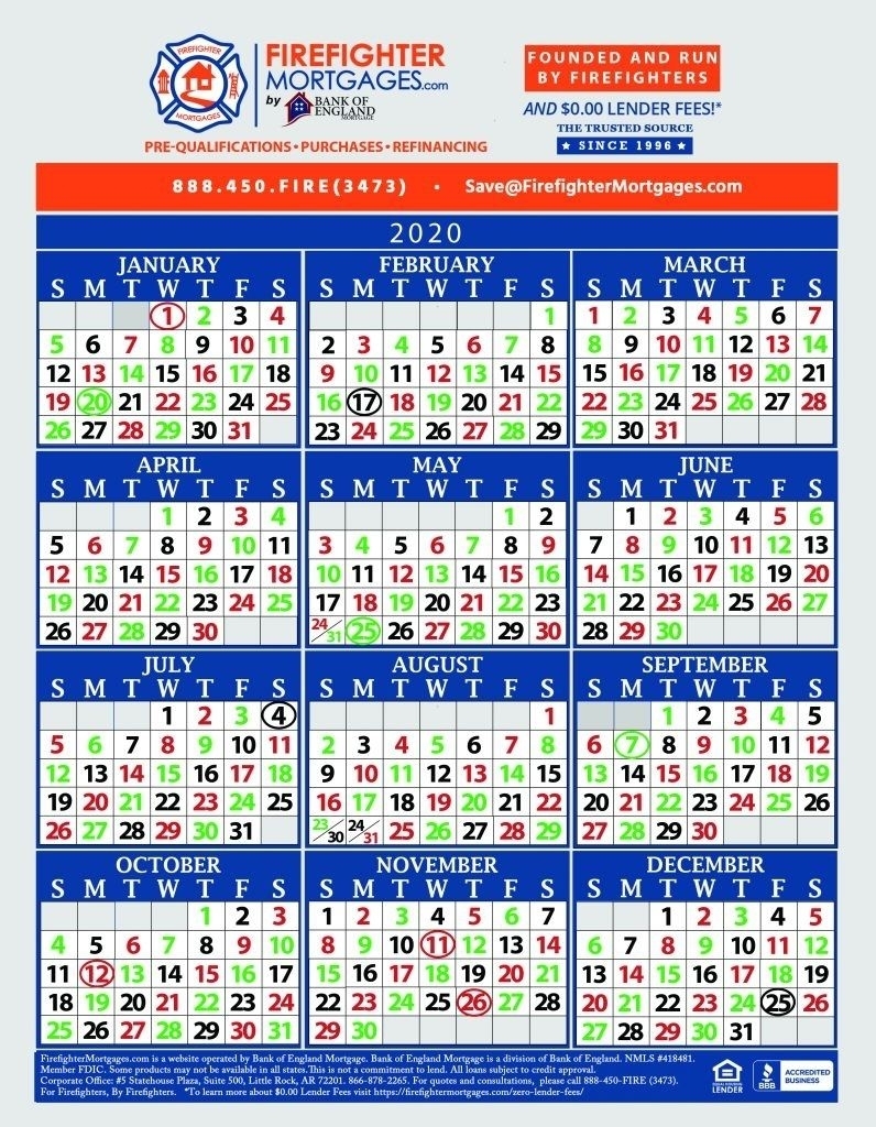 Collect Fire Department Calendar 24/48 Shift