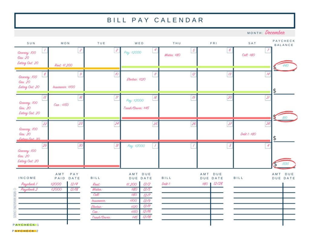 Collect Free Bi Weekly Bill Organizer Spreadsheet