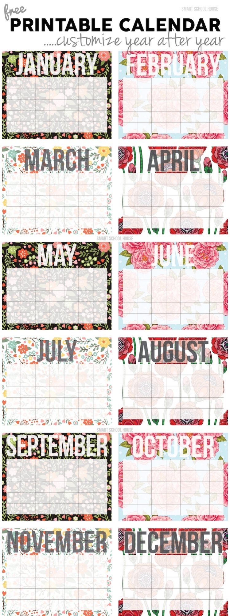Collect Free Cute Monthly Calendar