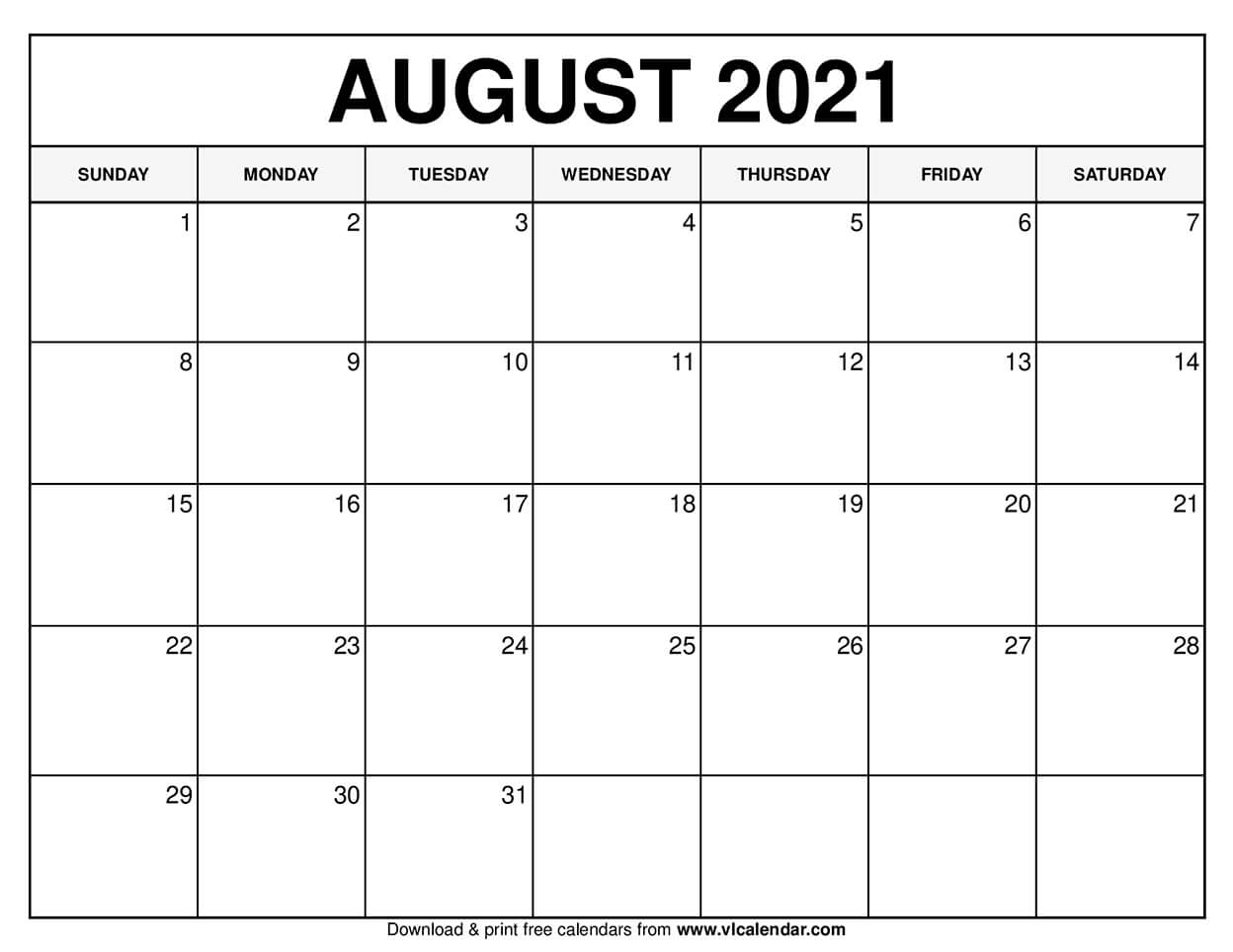 Collect Free Printable August 2021 Calendar