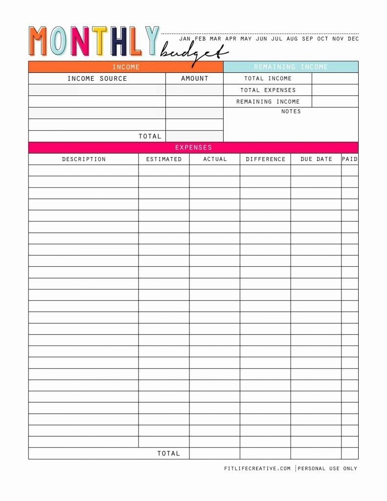 Collect Free Printable Bill Pay Worksheet