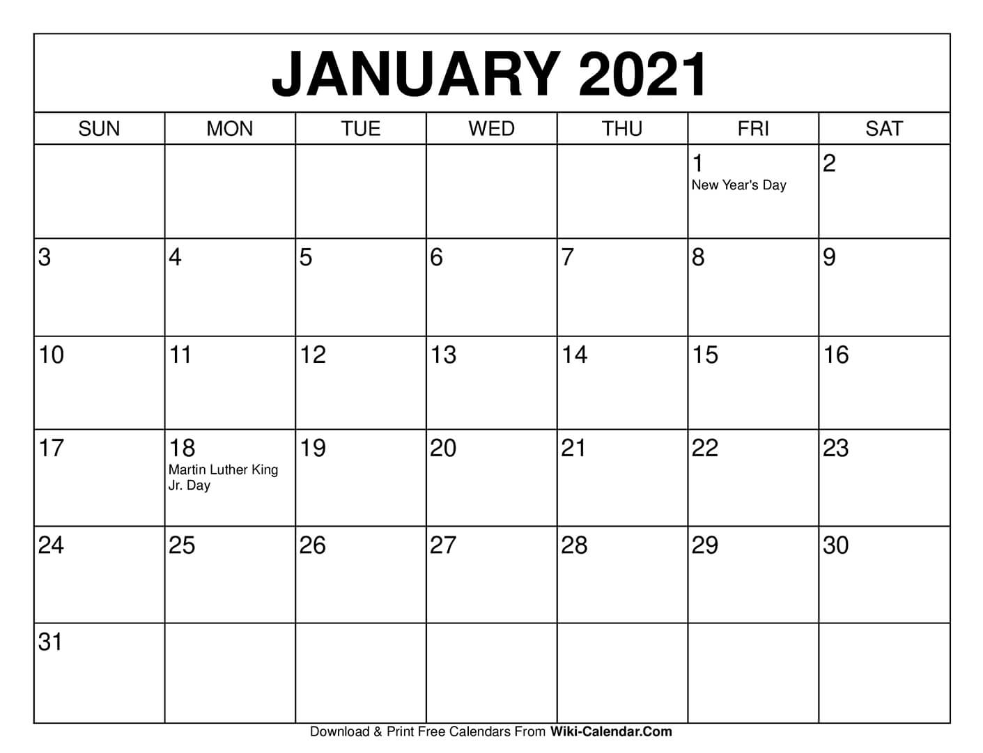 Collect Free Printable Calendar 2021