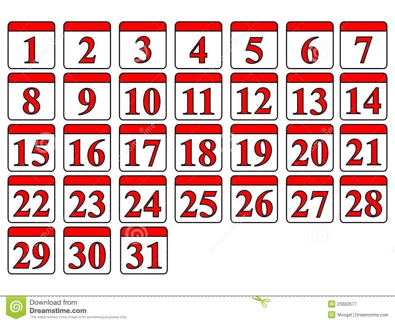 Collect Free Printable Calendar Numbers 1 31