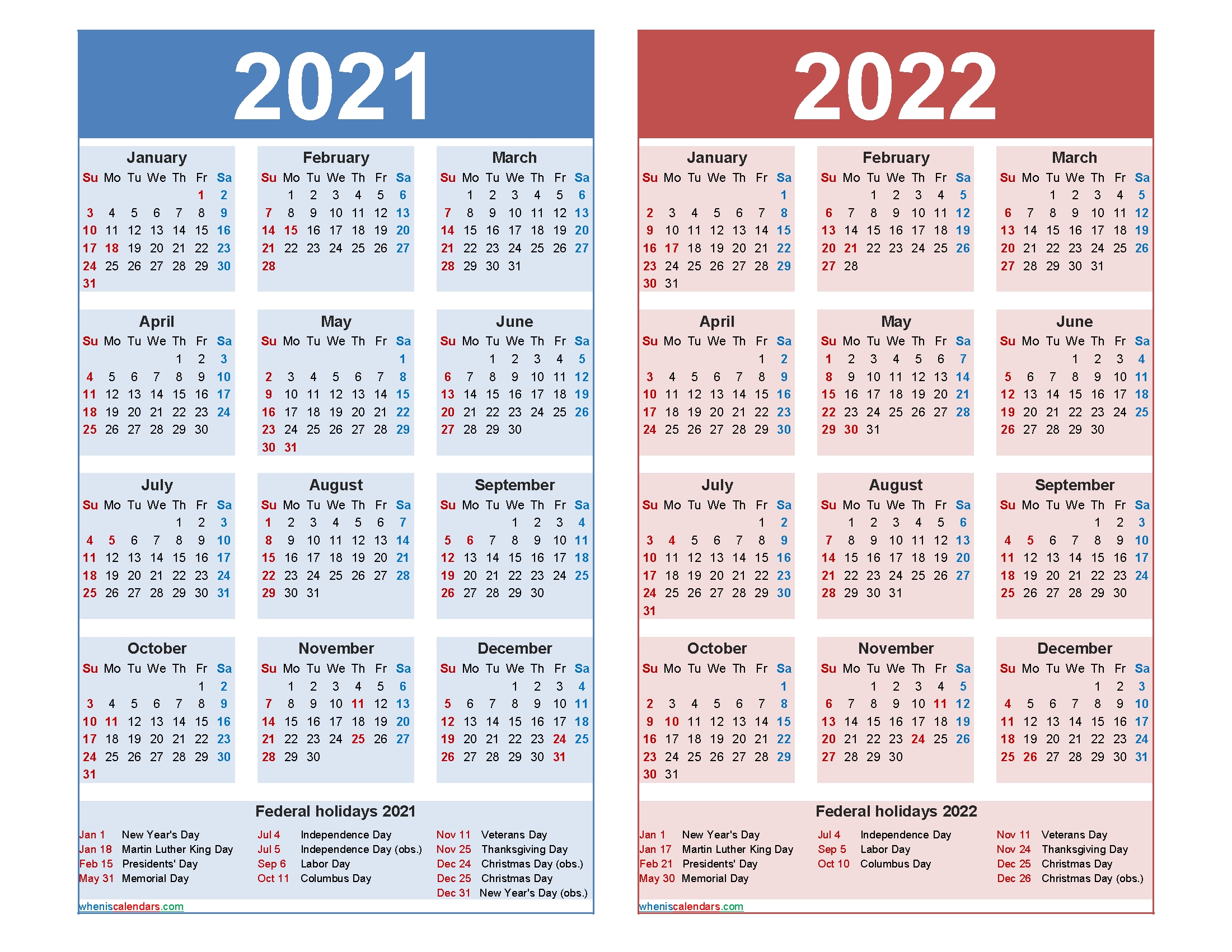 Collect Free Printable Calendars 2021 2022