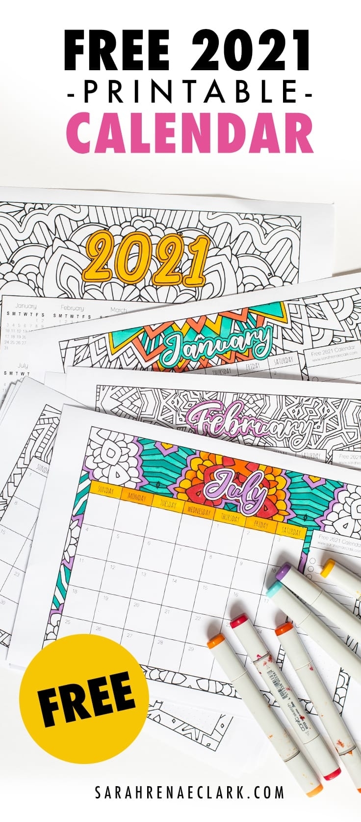 Collect Free Printable Coloring Calendar 2021