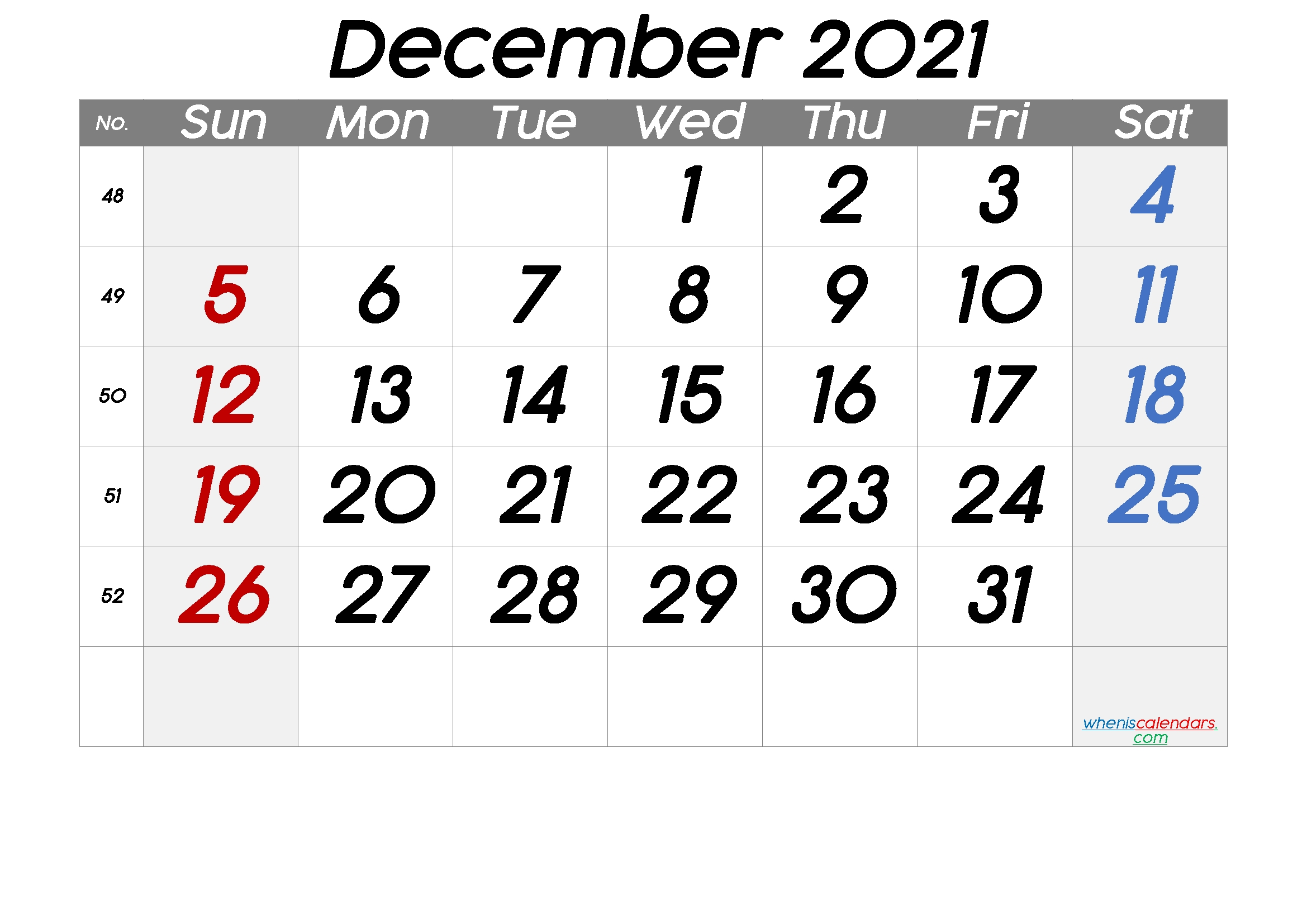 Collect Free Printable December 2021 8.5 X 11