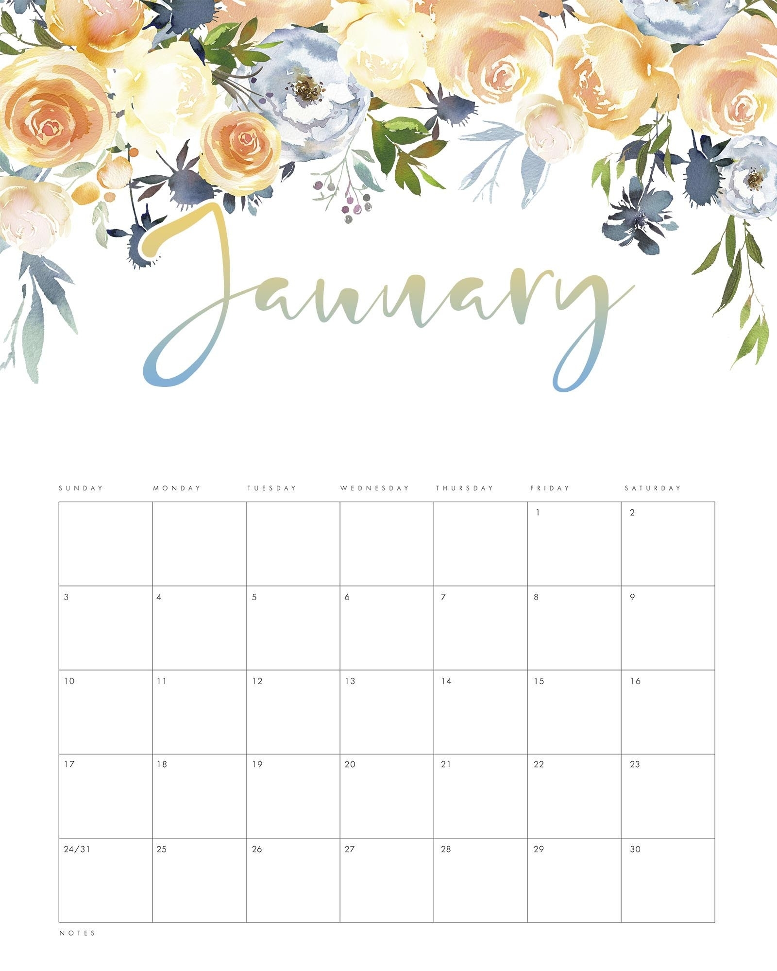 Collect Free Printable Floral Calendar 2021