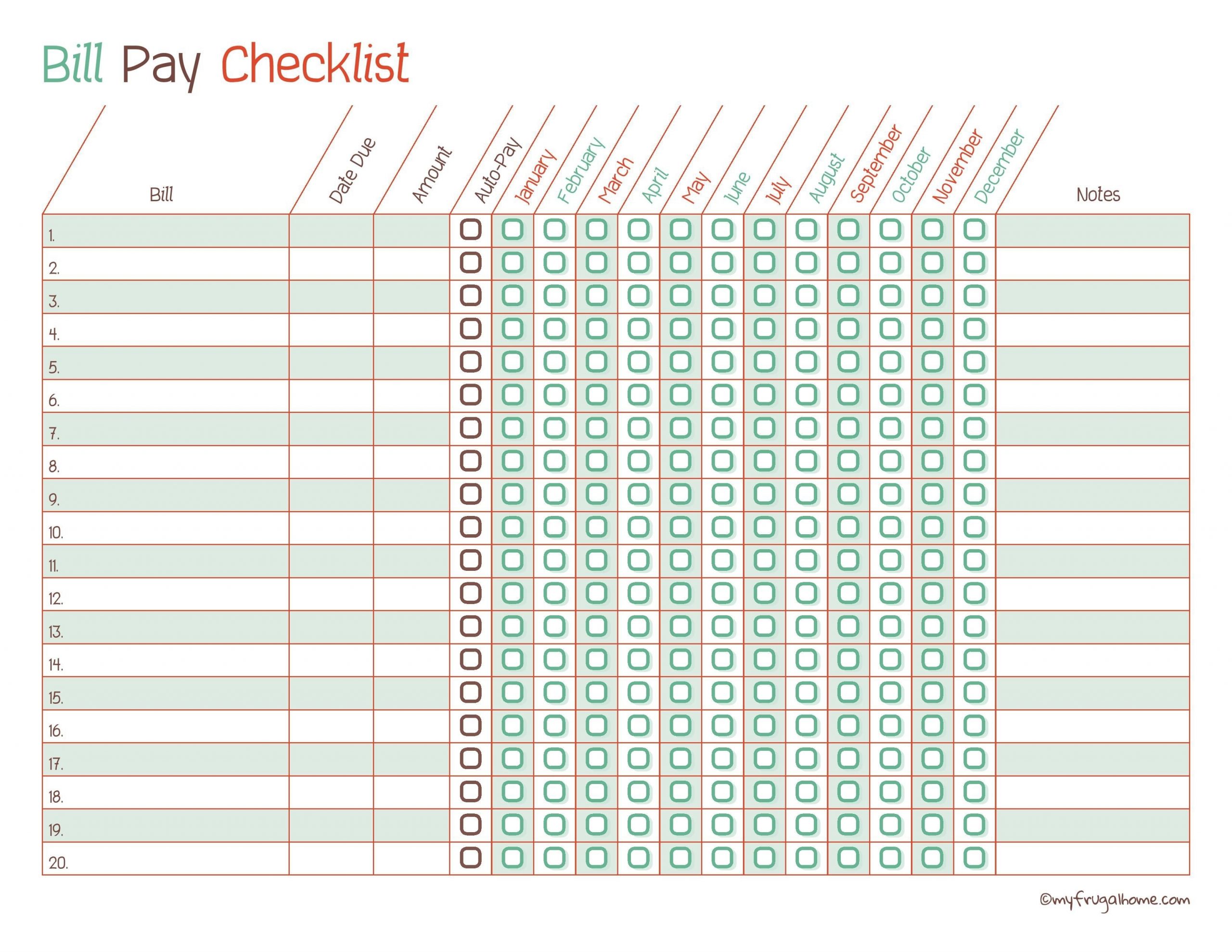 Collect Free Printable Monthly Bill Pay