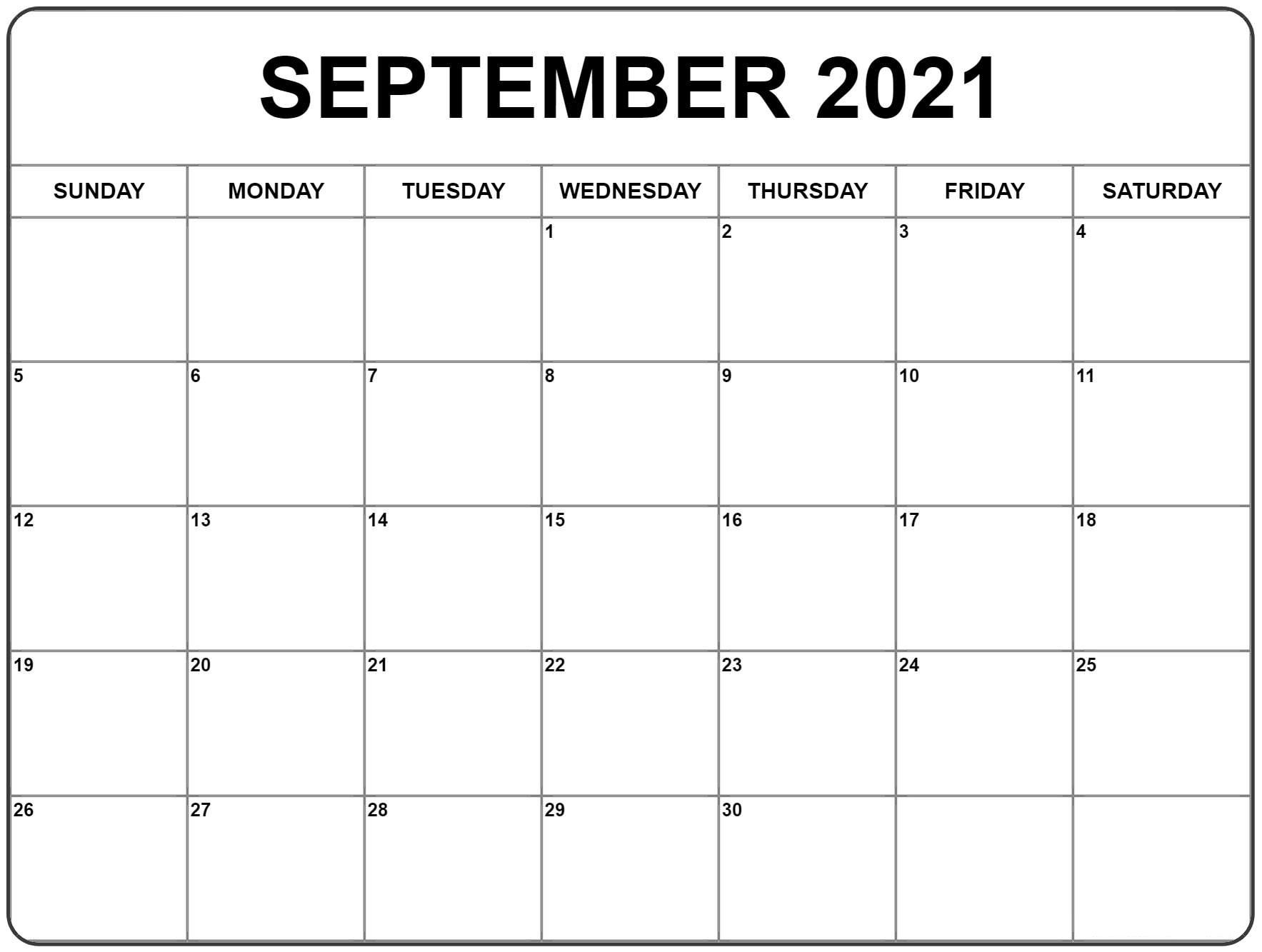 Collect Free Printable Monthly Calendar September 2021