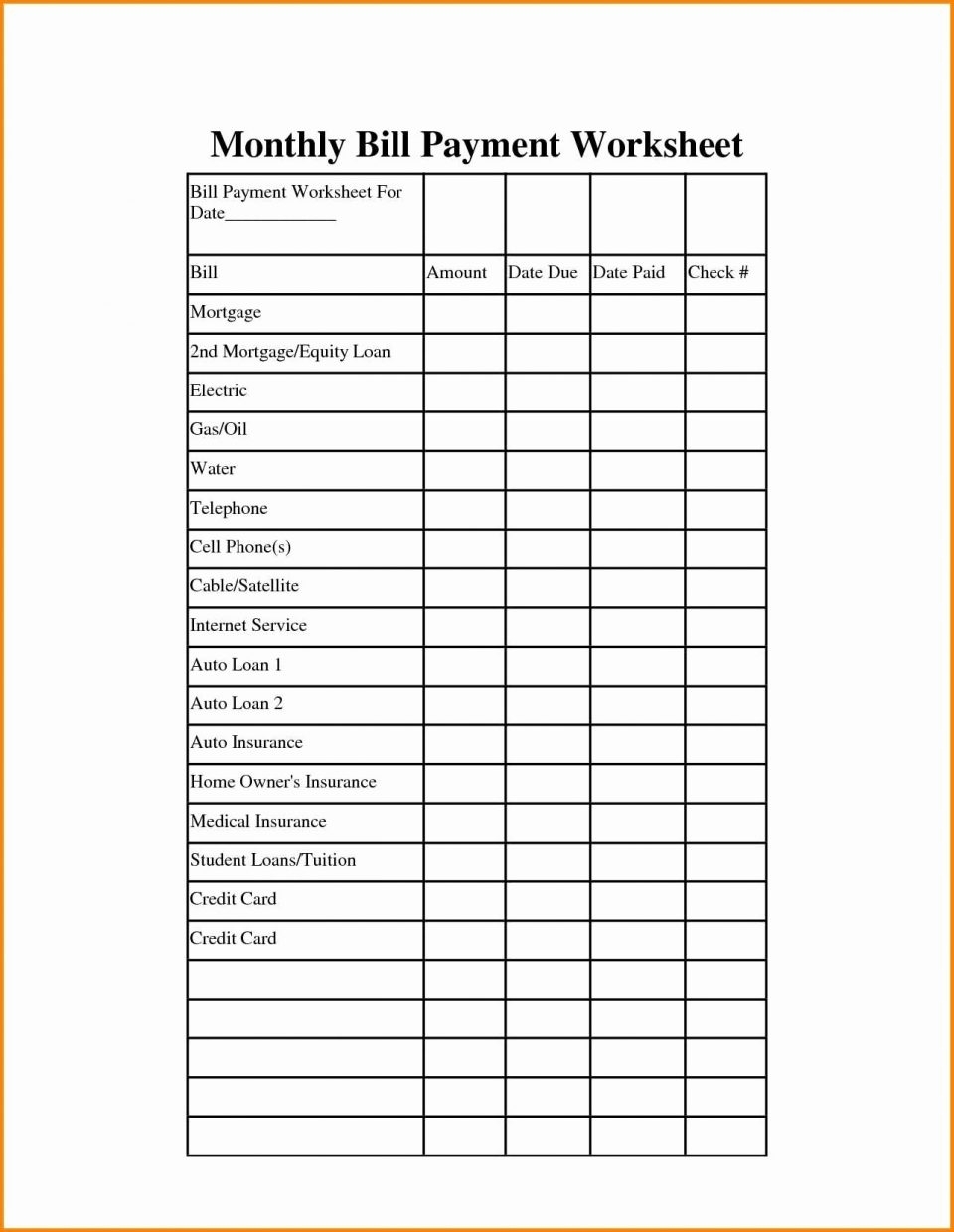 Collect Free Printable Monthly Payment Sheet