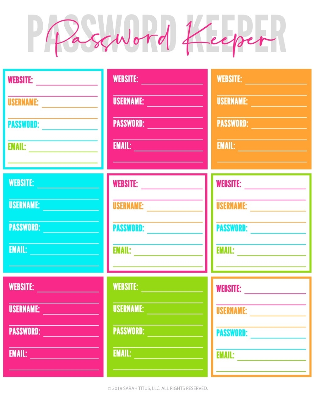 Collect Free Printable Password Organizer Sheets