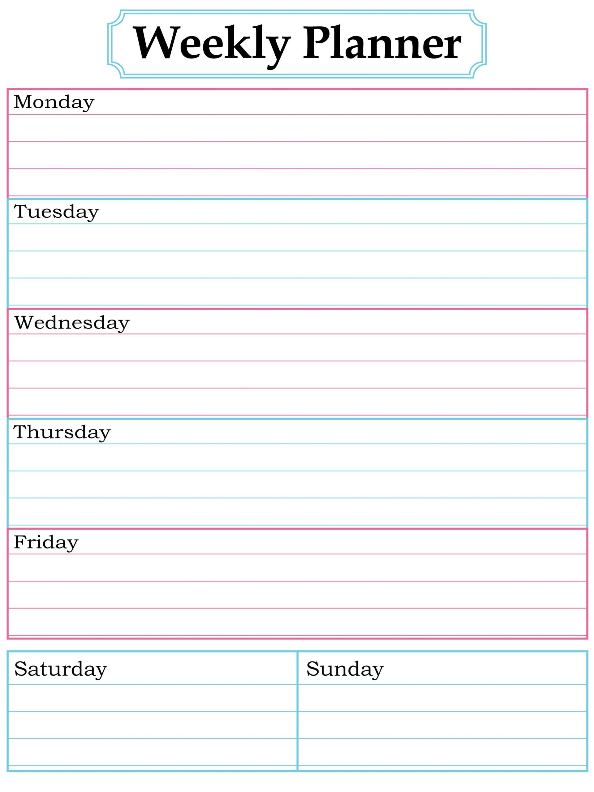 Collect Free Printable Weekly Calendar