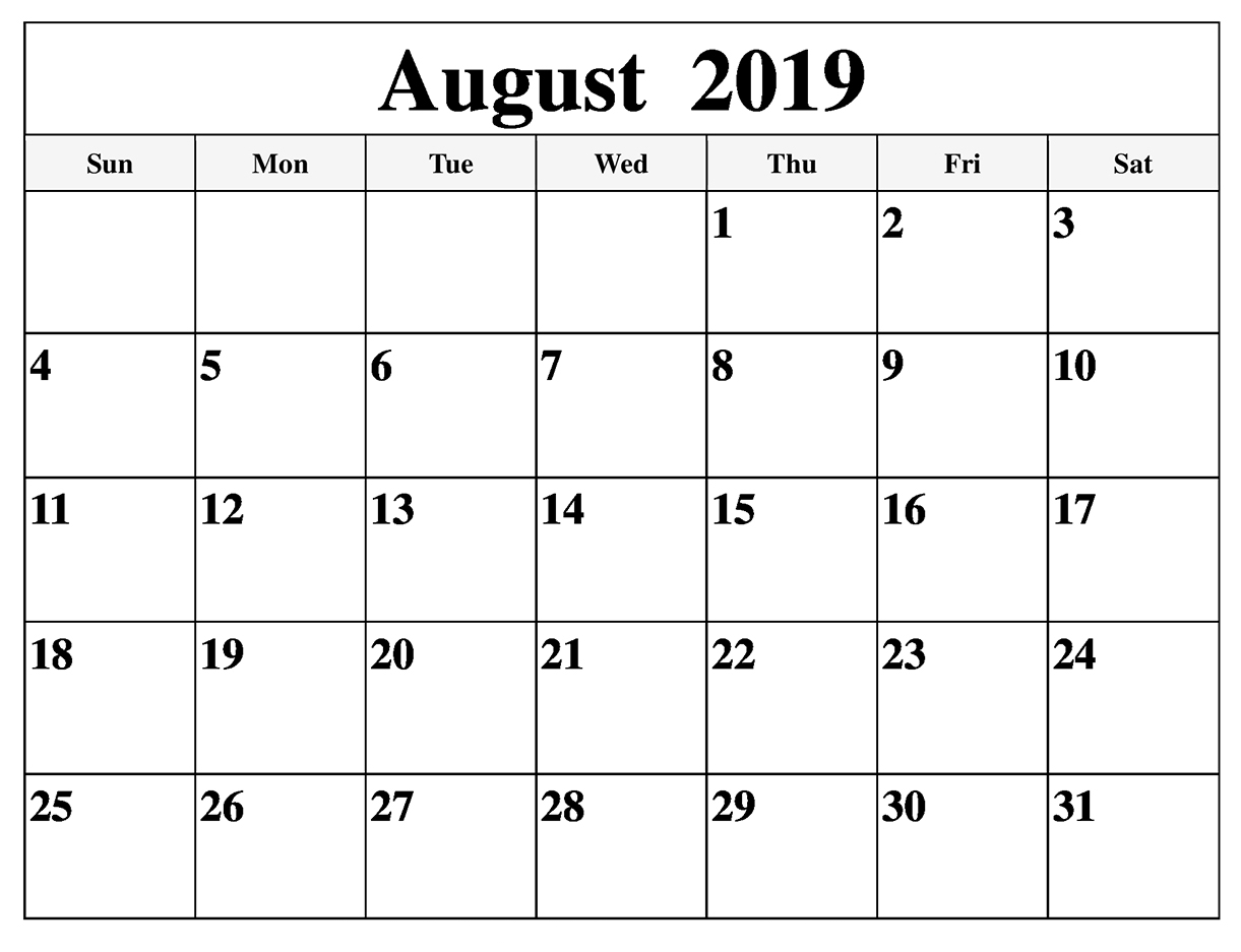 Collect Full Page August Calendar Printable