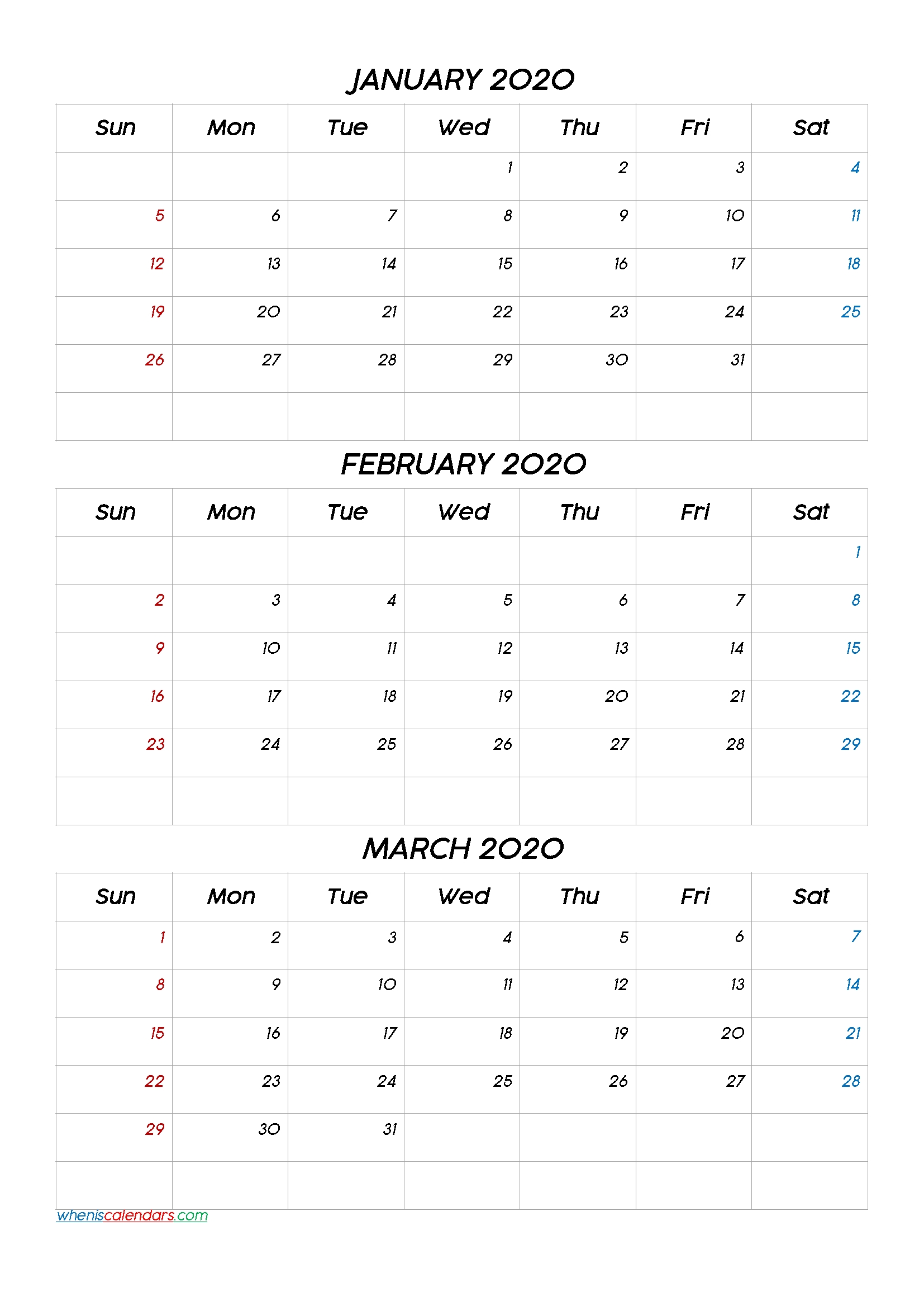 Collect Jan Feb March Calendar 2021