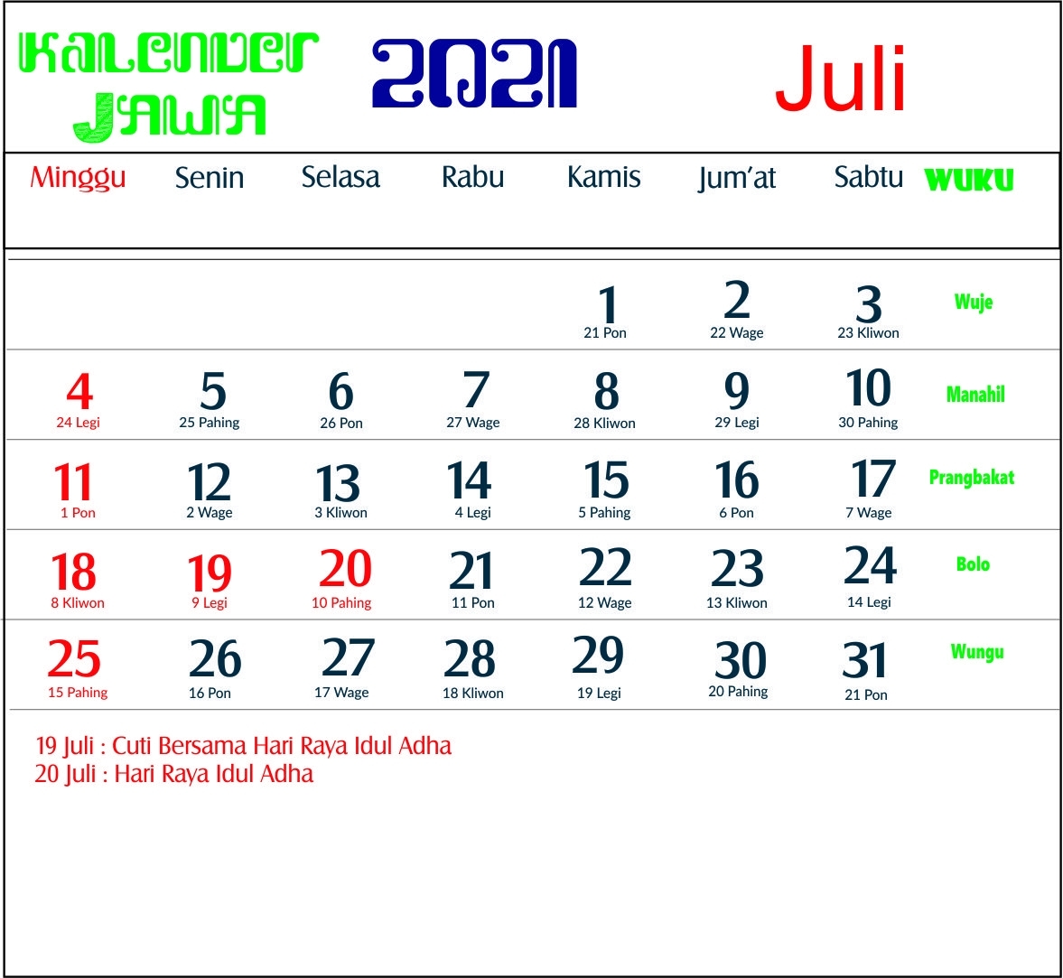 Collect Juli 2021 Kalender