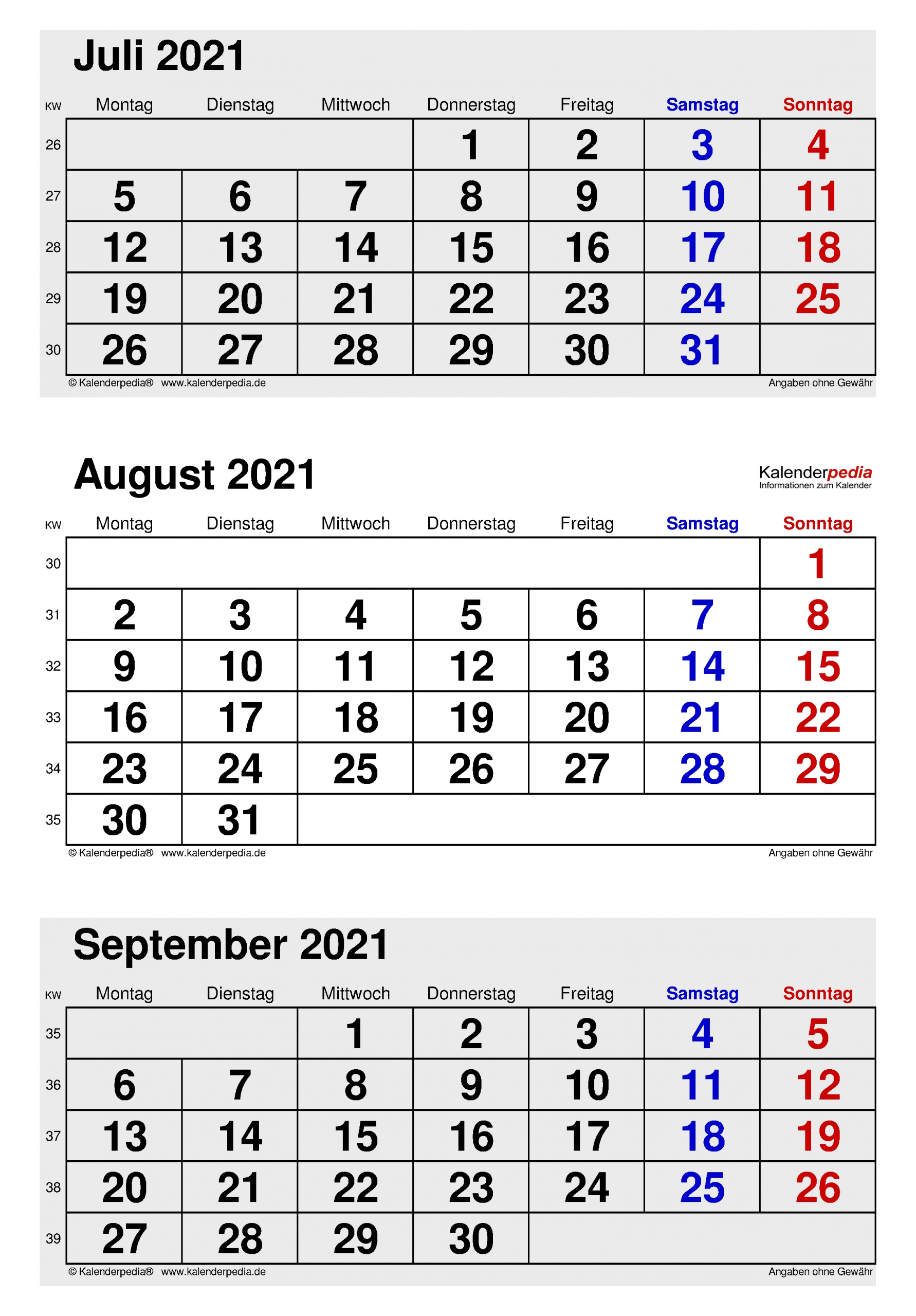 Collect Kalender Juni Juli August 2021