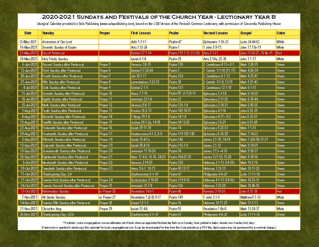 Collect Liturgical Calendar 2021 Pdf