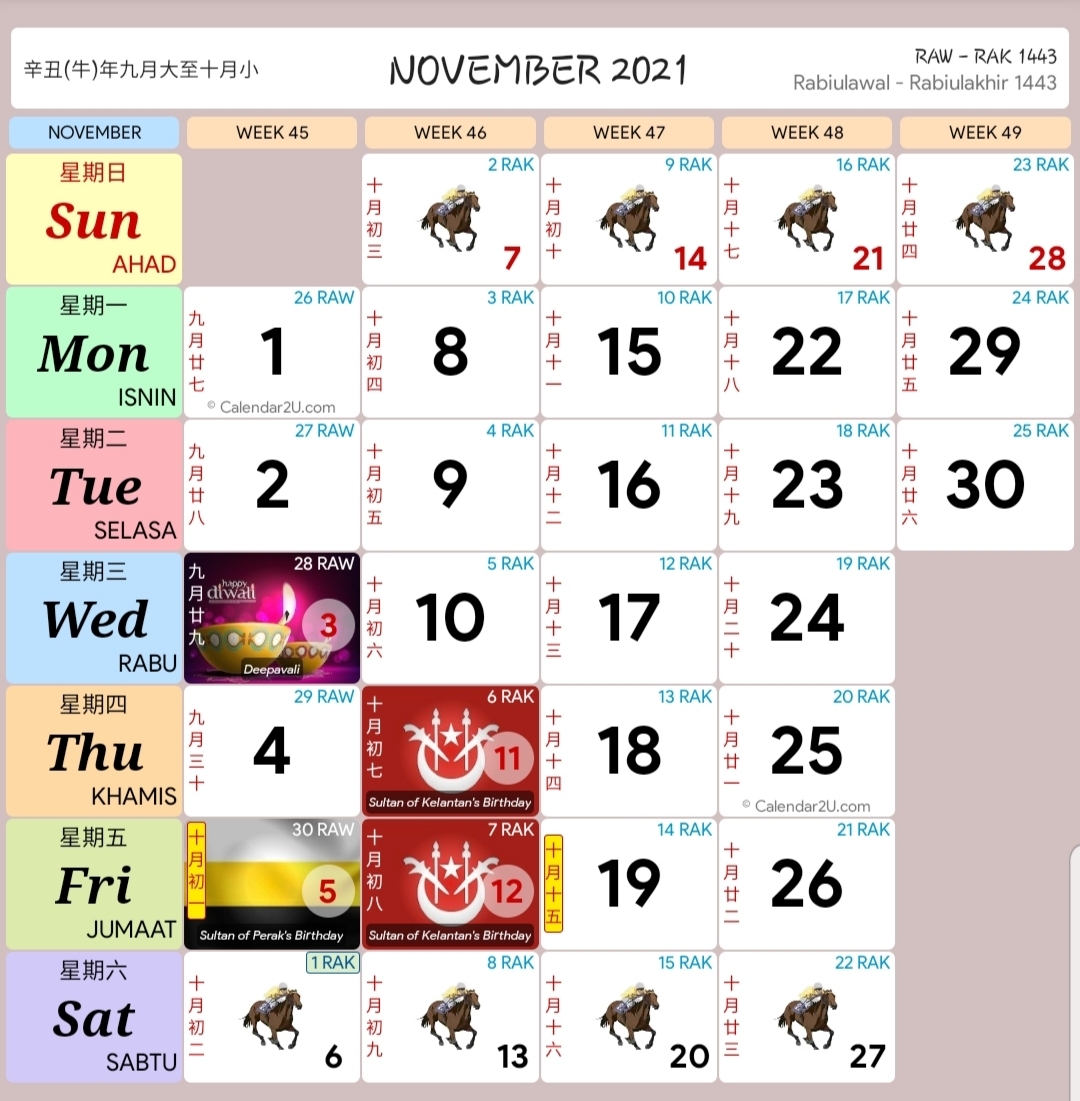 Collect Malaysia Kalender Oktober 2021