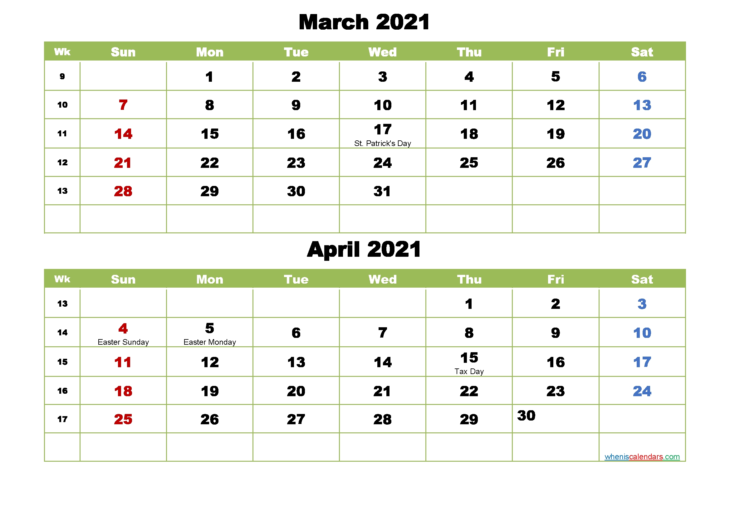 Collect March And April 2021 Calendar