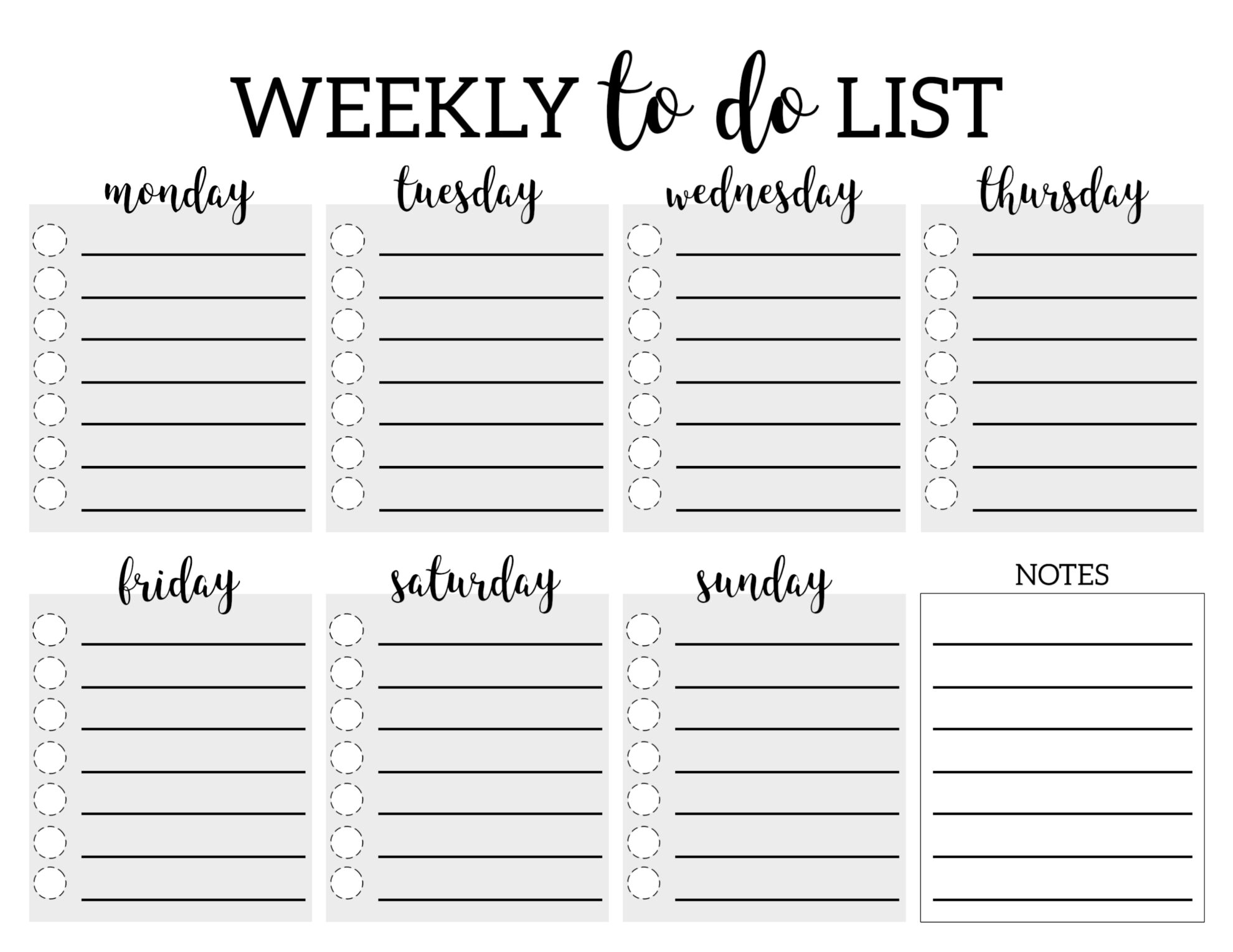 Collect Monday – Friday To Do List