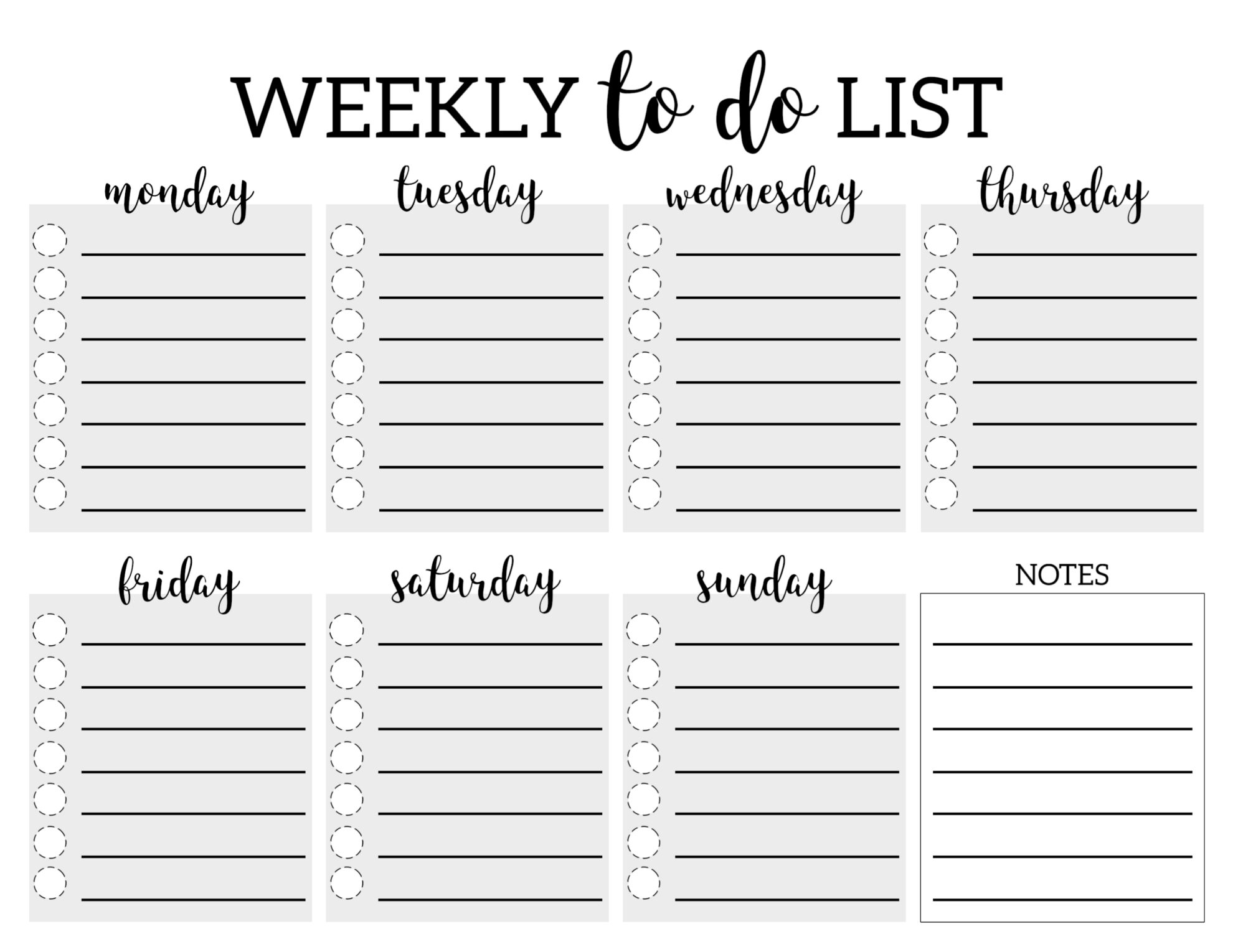 Collect Monday - Friday To Do List