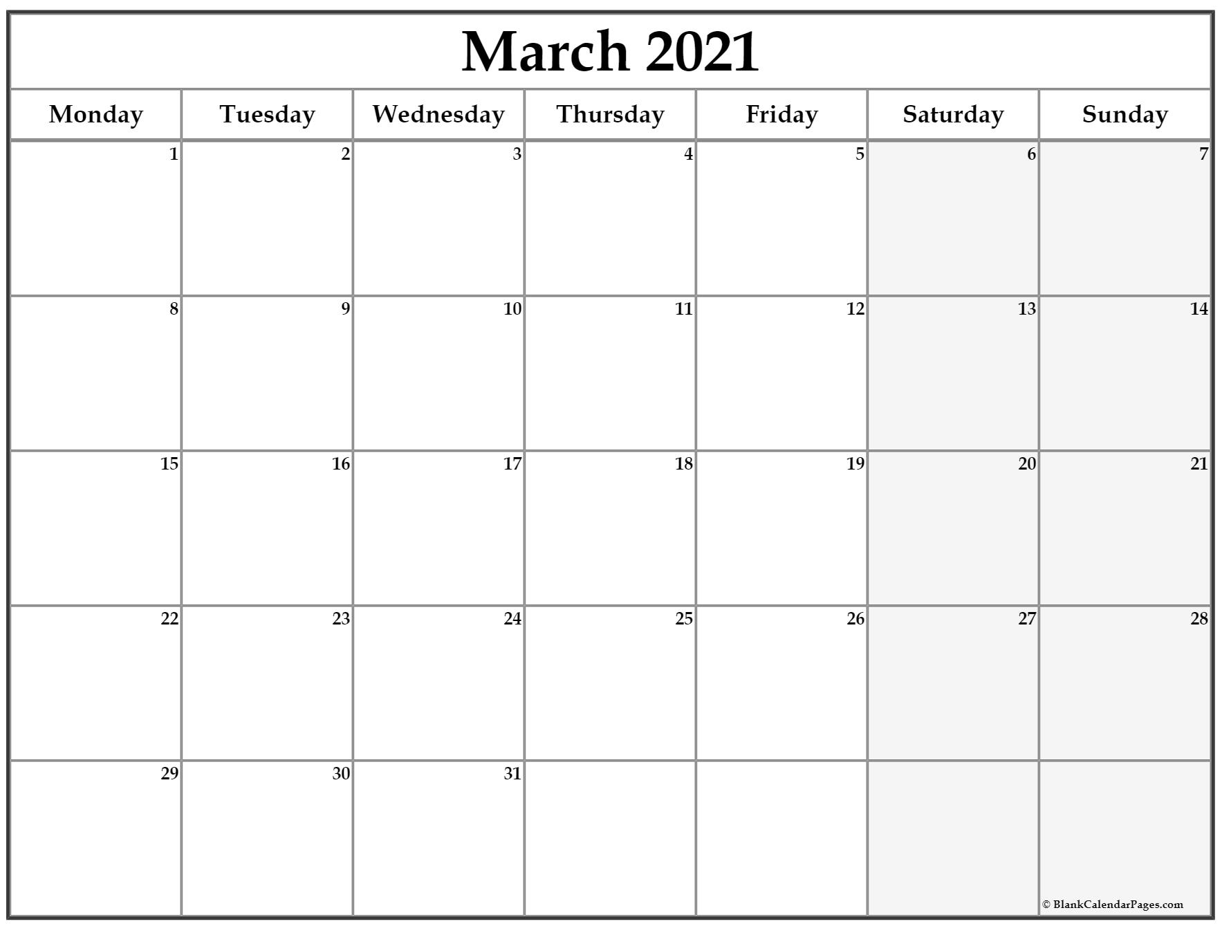 Collect Monday To Sunday 2021 Calendar