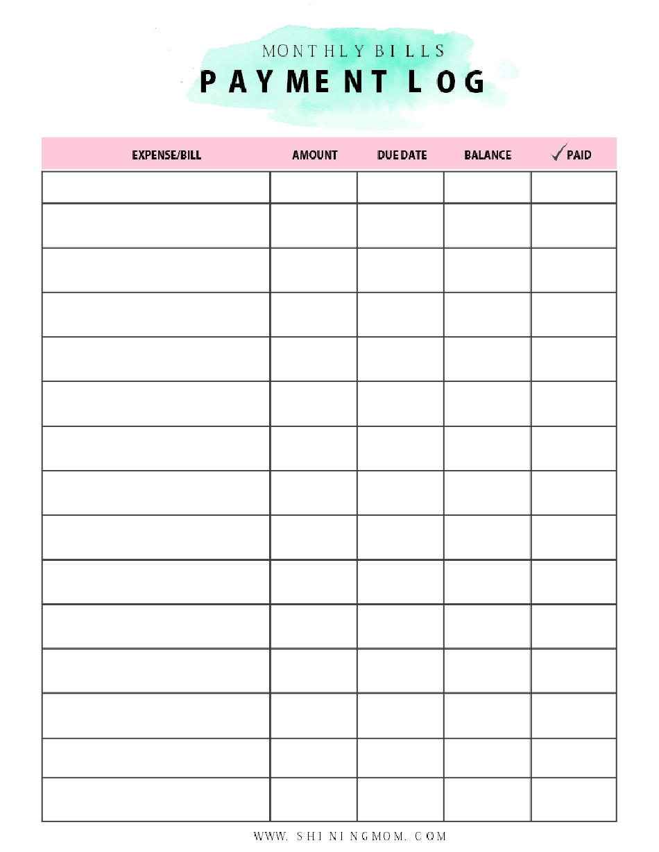 Collect Monthly Bills Due List Printable Pdf