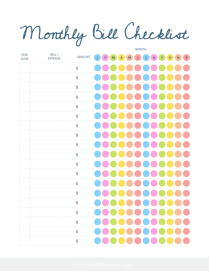 Monthly Bills Due List Printable Best Calendar Example