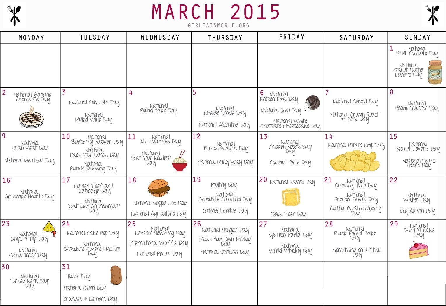 Collect National Food Day Calendar Printable