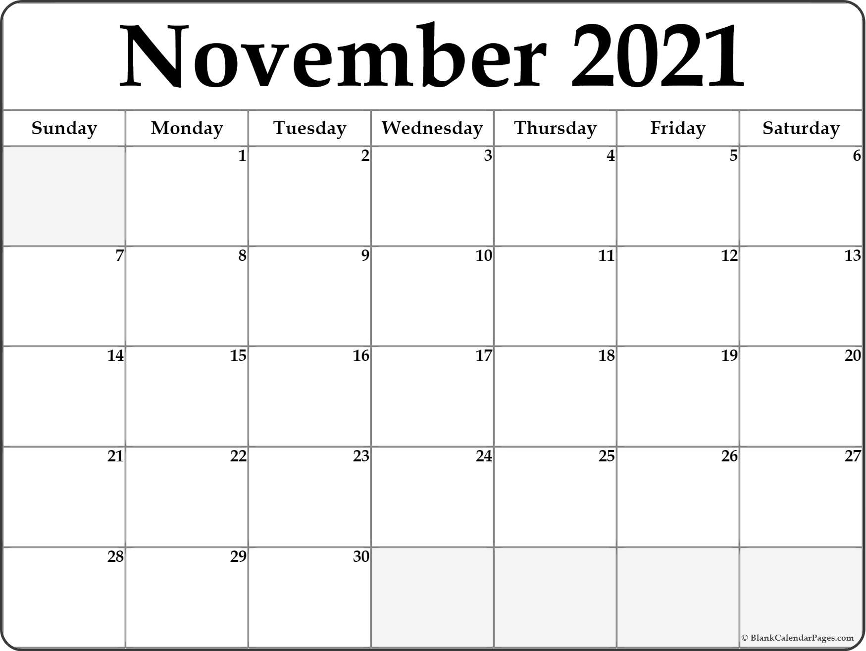 Collect November 2021 Printable Calendar Sheet