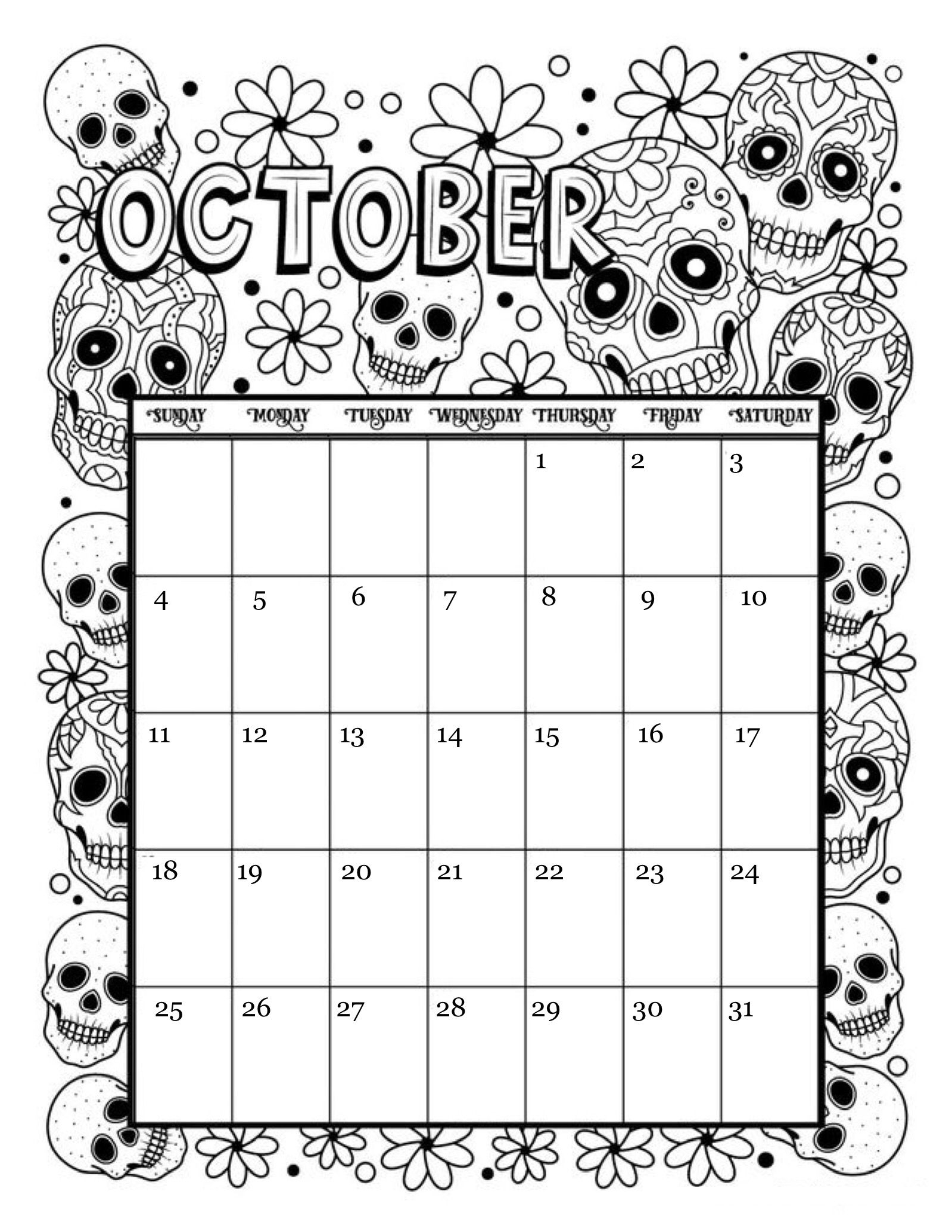 Collect October 2021 Calendar To Color And Print