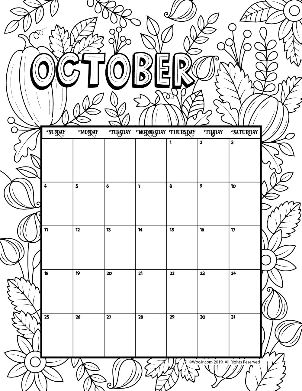 Collect October 2021 Calendar To Color And Print