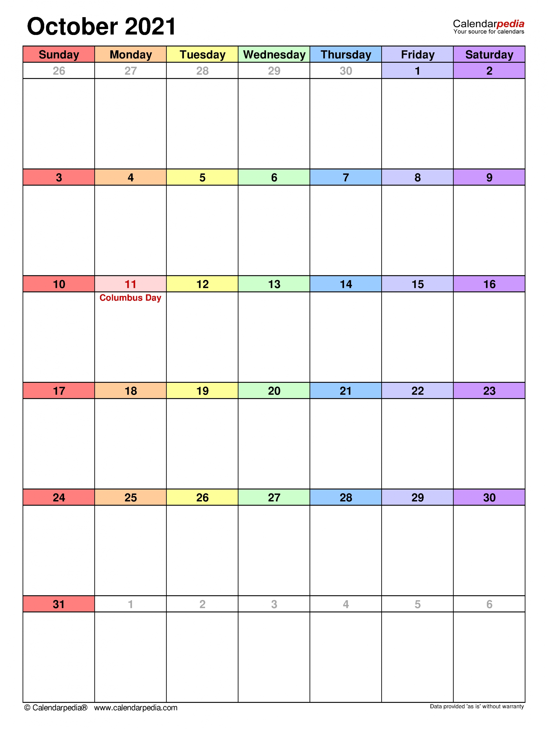 Collect October 2021 Calendar With Writing Space